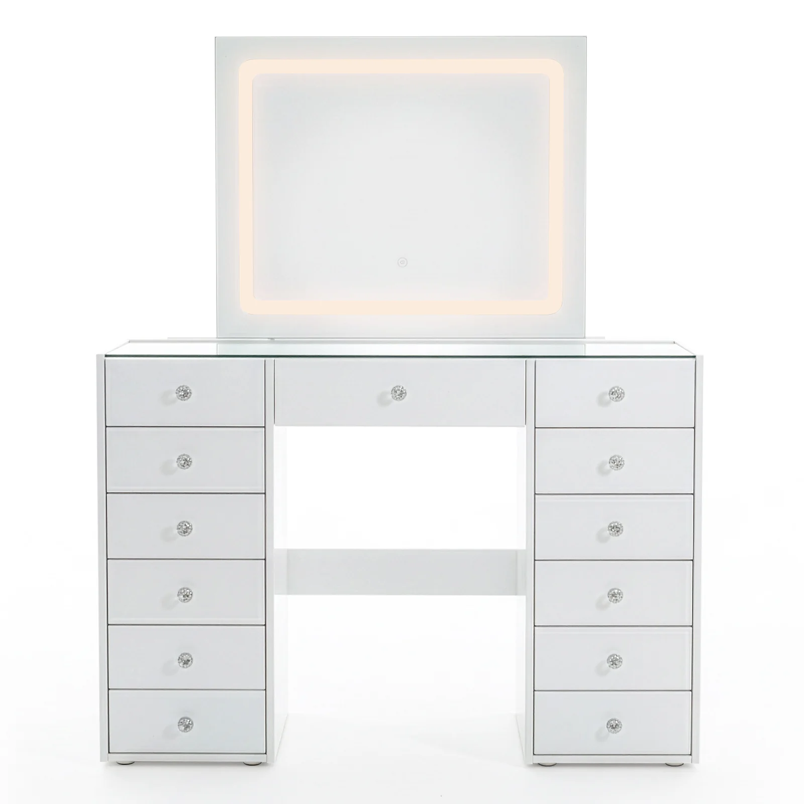 Amelie 13 Drawer Dressing Table with LED Mirror in White - Image 10