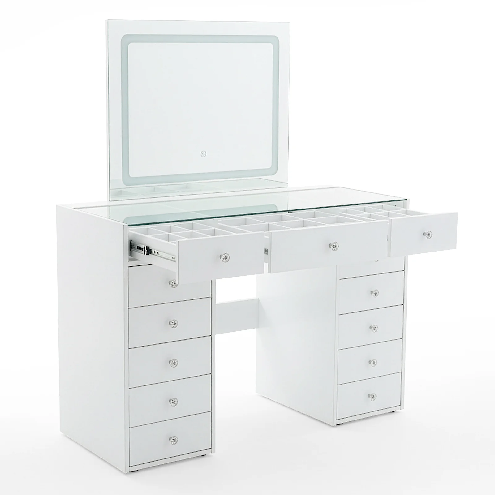Amelie 13 Drawer Dressing Table with LED Mirror in White - Image 12