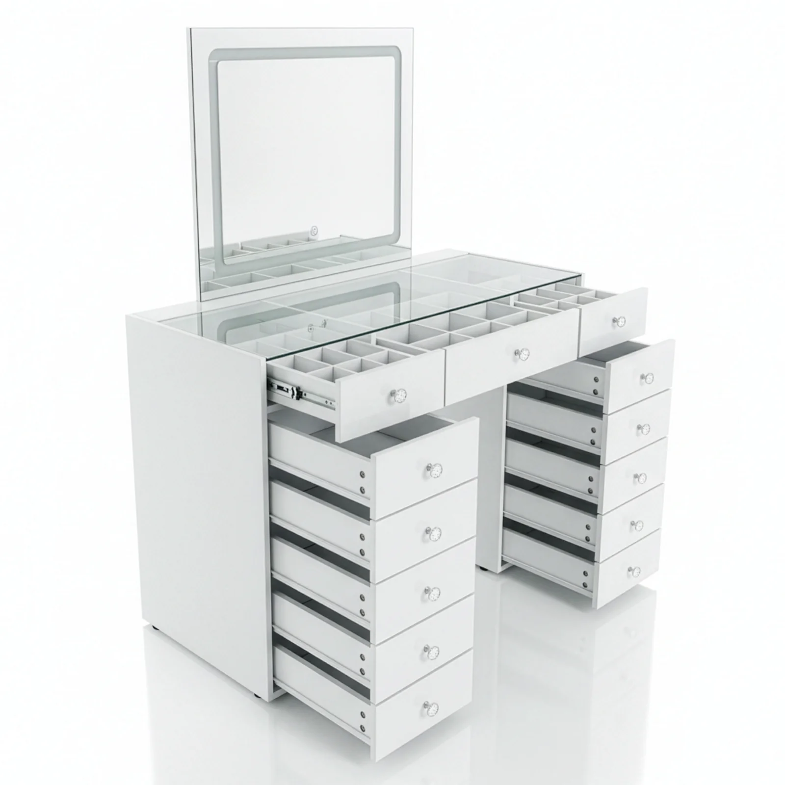 Amelie 13 Drawer Dressing Table with LED Mirror in White - Image 13