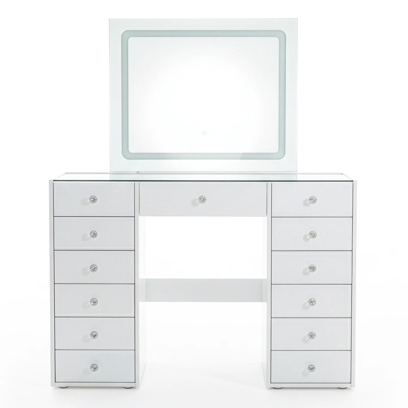 Amelie 13 Drawer Dressing Table with LED Mirror in White - Image 7