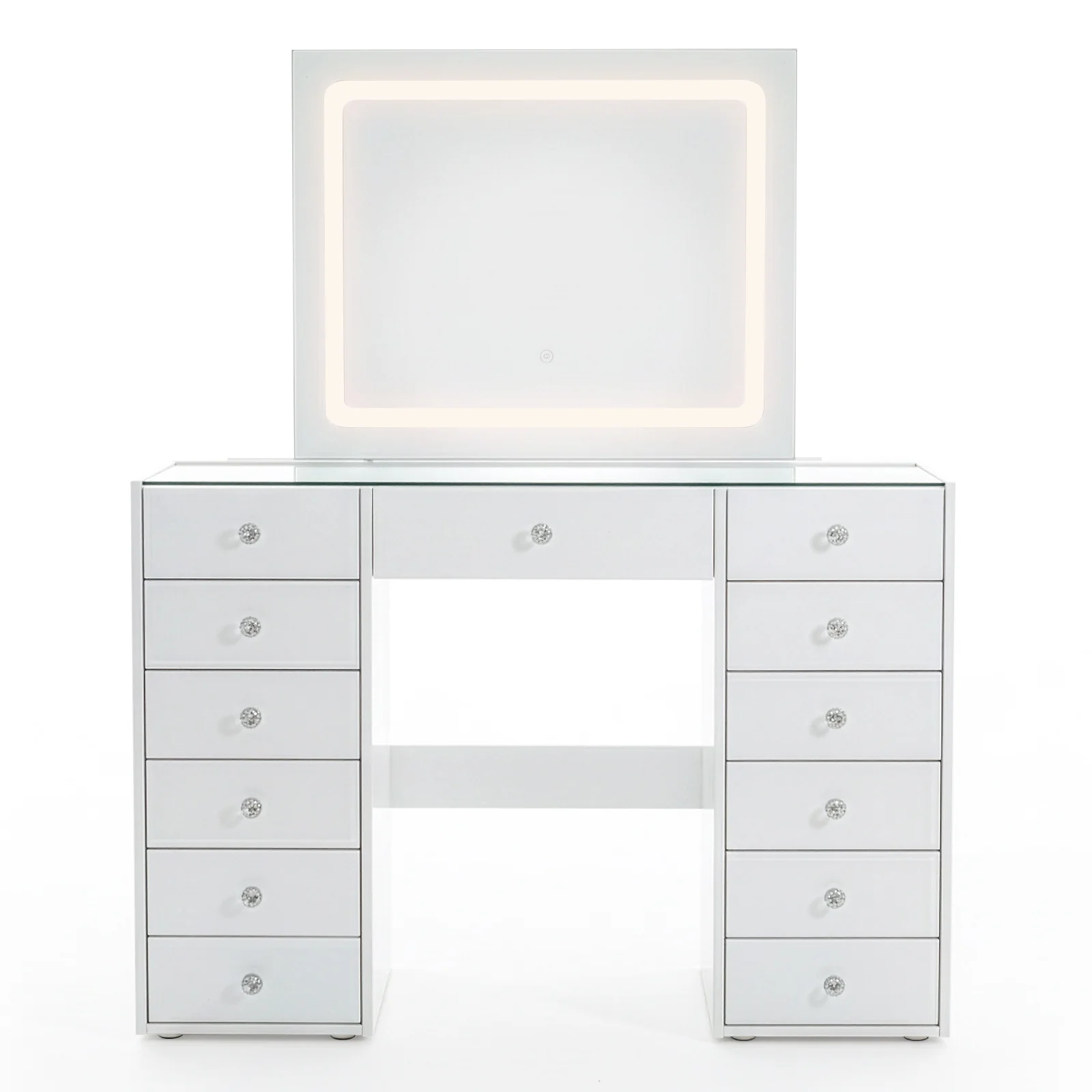 Amelie 13 Drawer Dressing Table with LED Mirror in White - Image 9