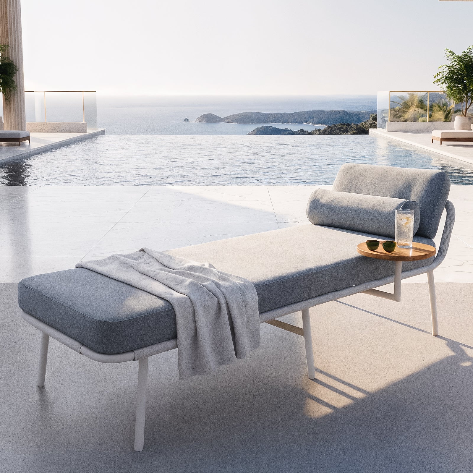 Andre Wicker Outdoor Sun Lounger Set of 2 in Light Grey - Image 2