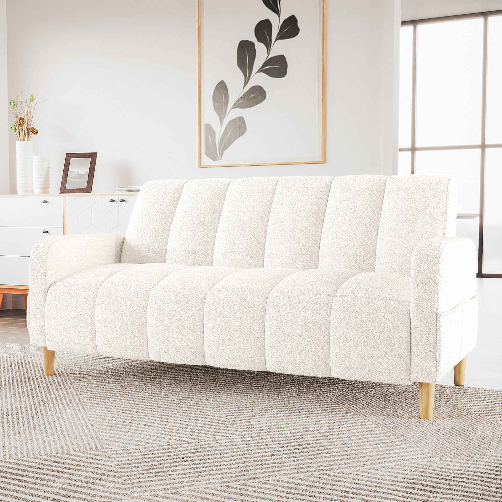 Anica 3 Seater Boucle Sofa Bed in Cream White - Image 2