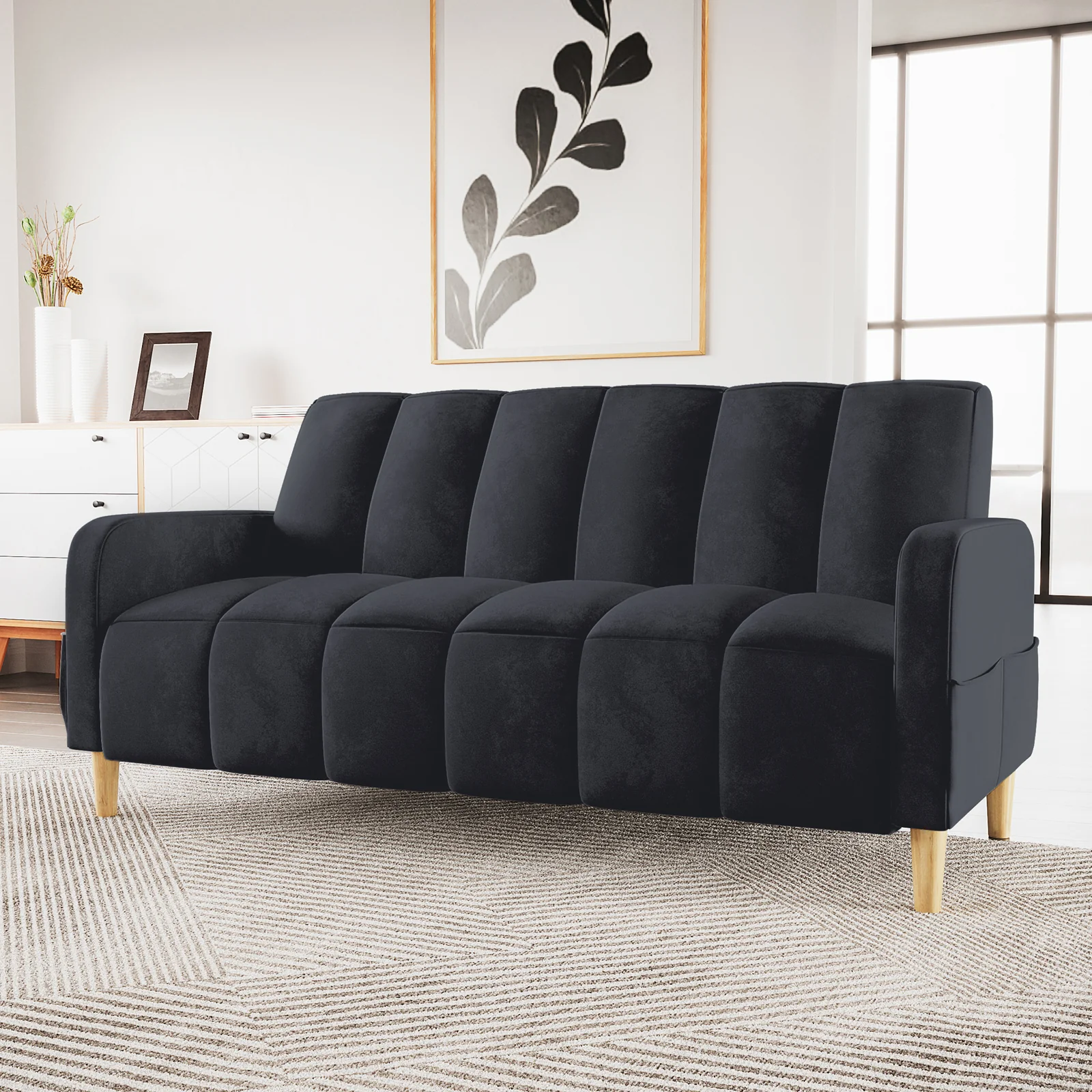 Anica 3 Seater Velvet Sofa Bed in Black - Image 2