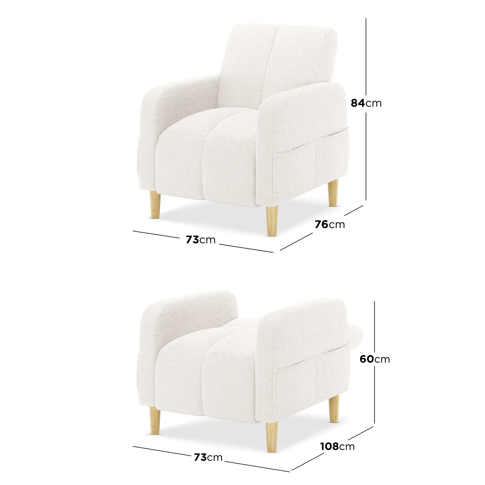 Anica 6 Seater Boucle Sofa Bed Set in Cream White - Image 5