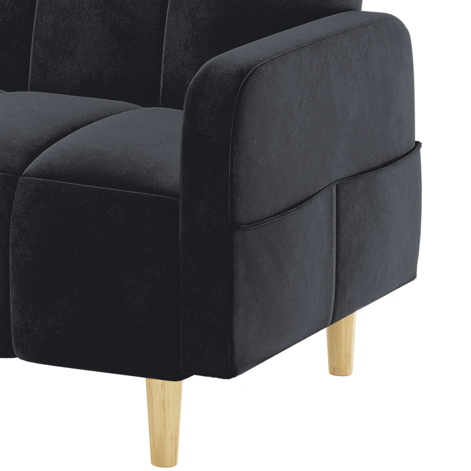 Anica 6 Seater Velvet Fabric Sofa Bed Set in Black - Image 11