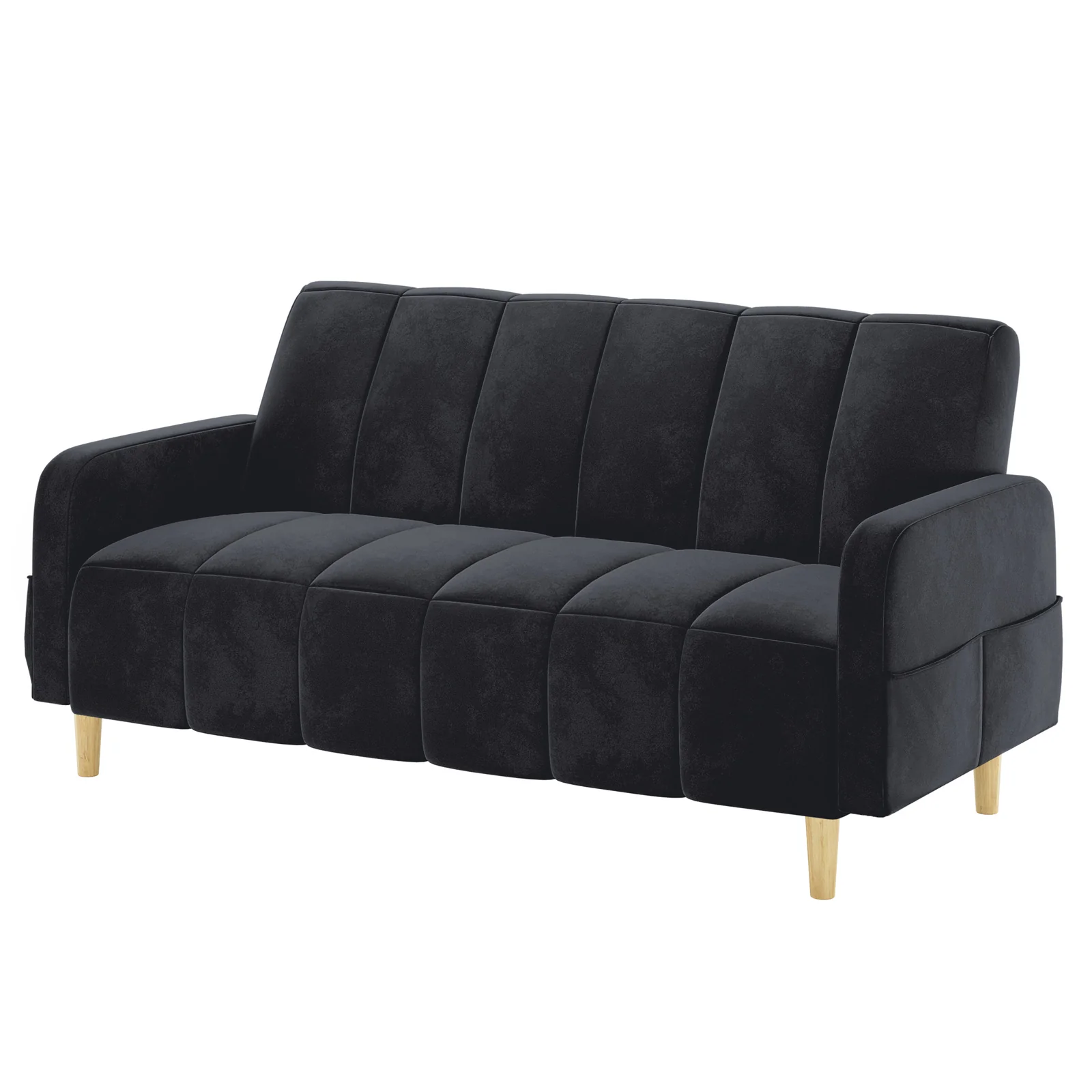 Anica 6 Seater Velvet Fabric Sofa Bed Set in Black - Image 7