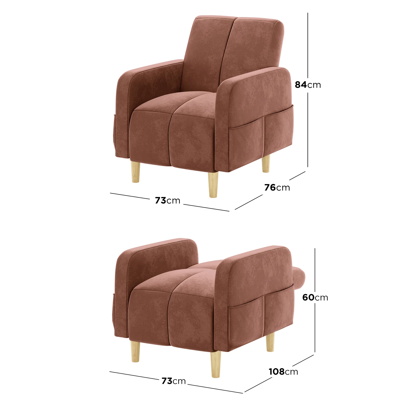 Anica 6 Seater Velvet Fabric Sofa Bed Set in Blush - Image 5