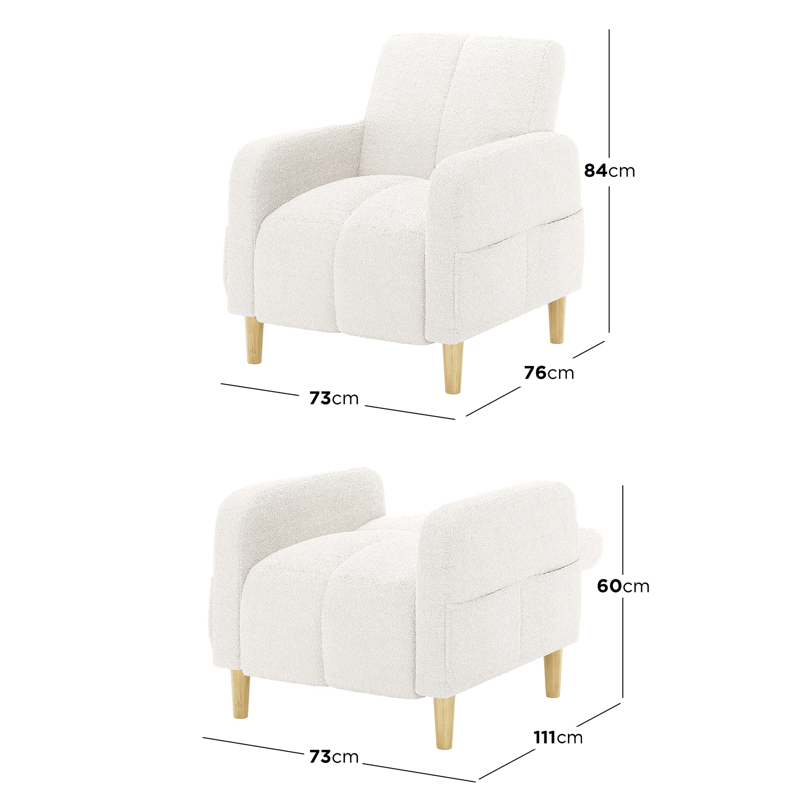 Anica Single Seater Boucle Sofa Chair in Cream White - Image 3