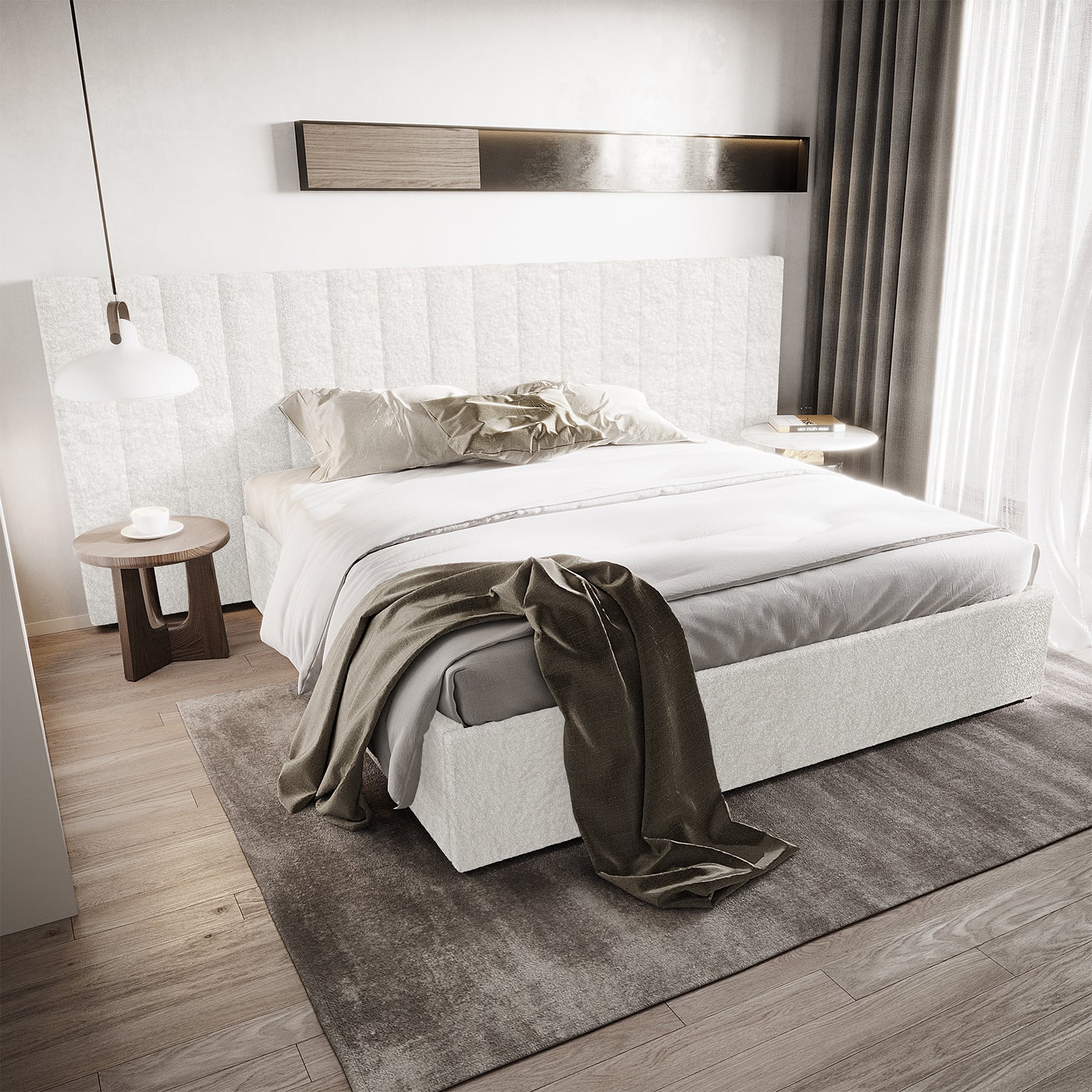 Aquila & Fabia King Headboard & Storge Bed Base Set in Cream White - Image 5