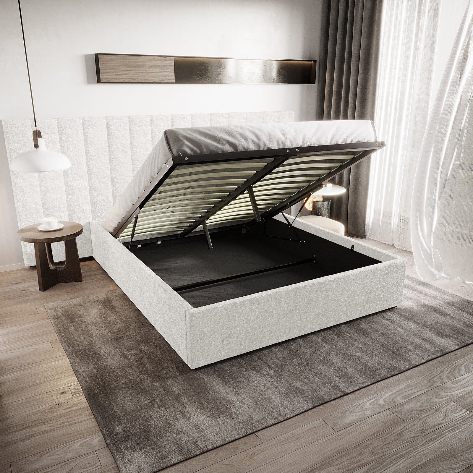 Aquila & Fabia Queen Headboard & Storage Bed Base in Cream White - Image 2