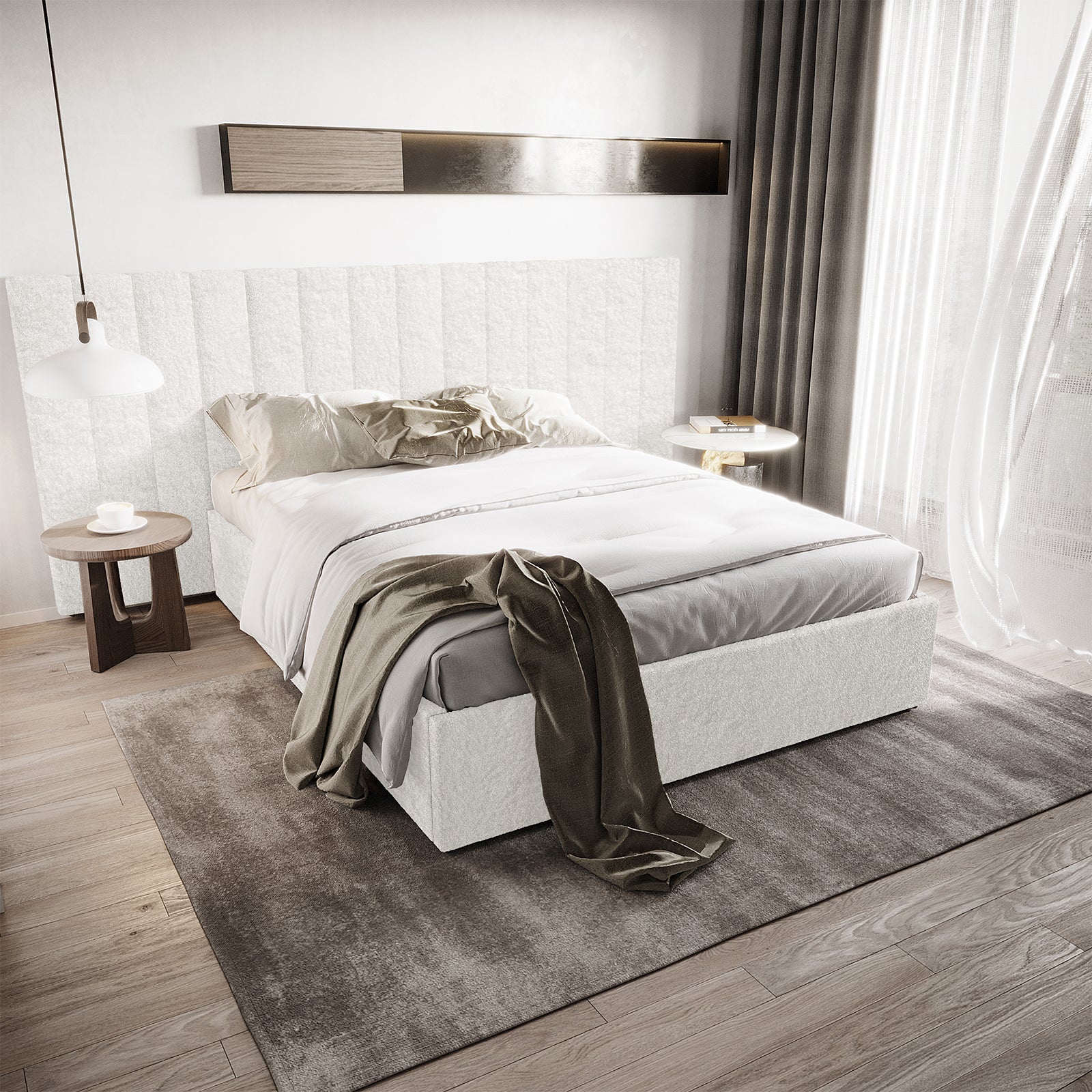 Aquila & Fabia Queen Headboard & Storage Bed Base in Cream White - Image 3