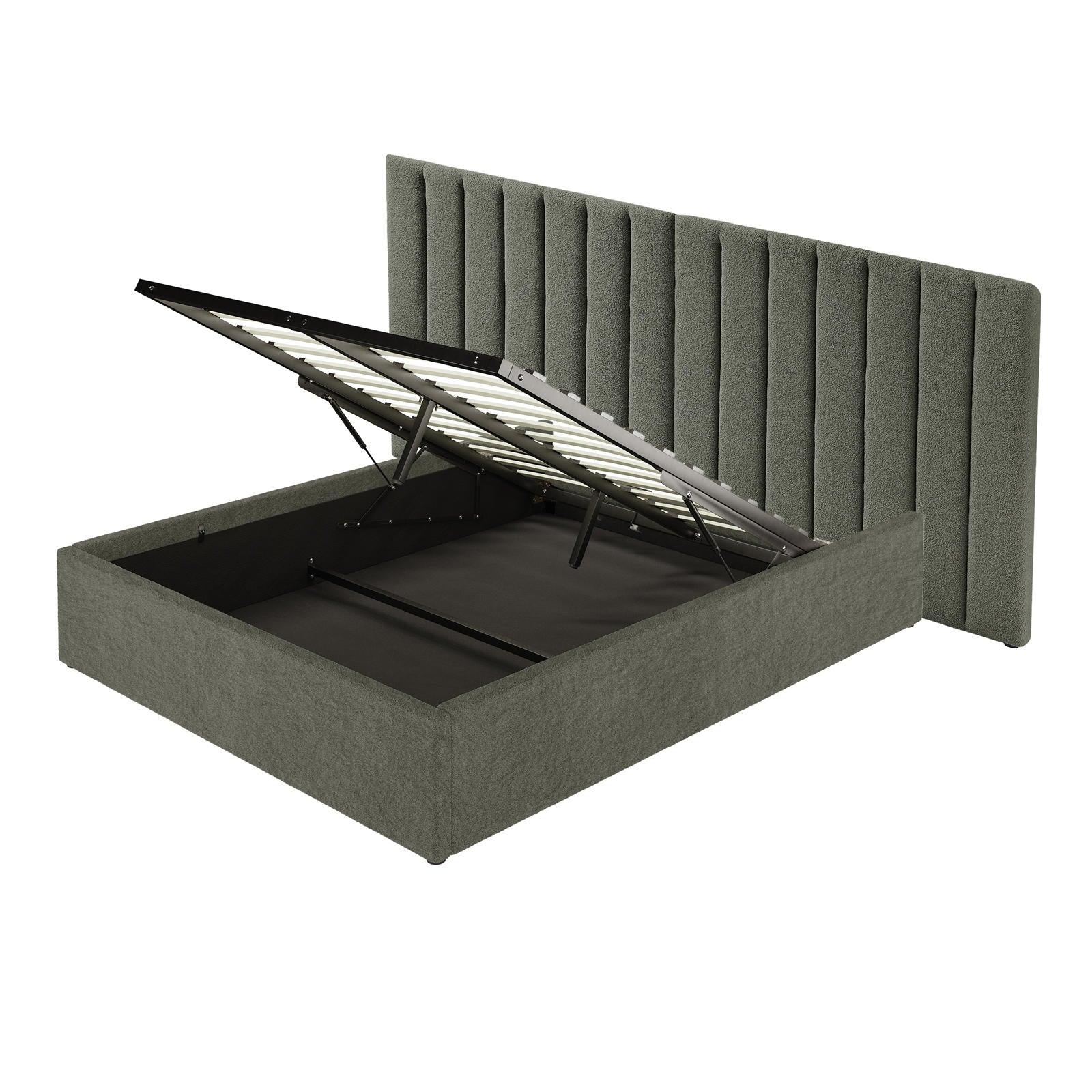 Aquila Queen Boucle Headboard & Fabia Storage Bed Base Set in Green