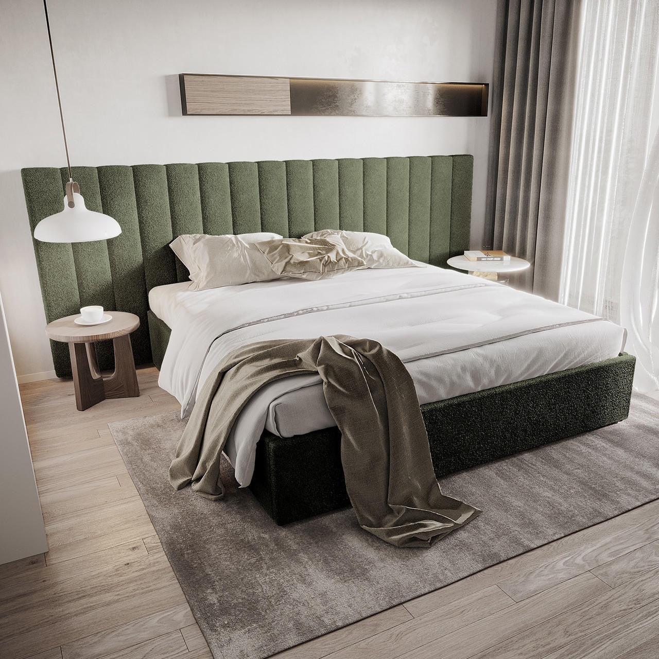 Aquila King Extra Wide Boucle Headboard in Green - Image 2