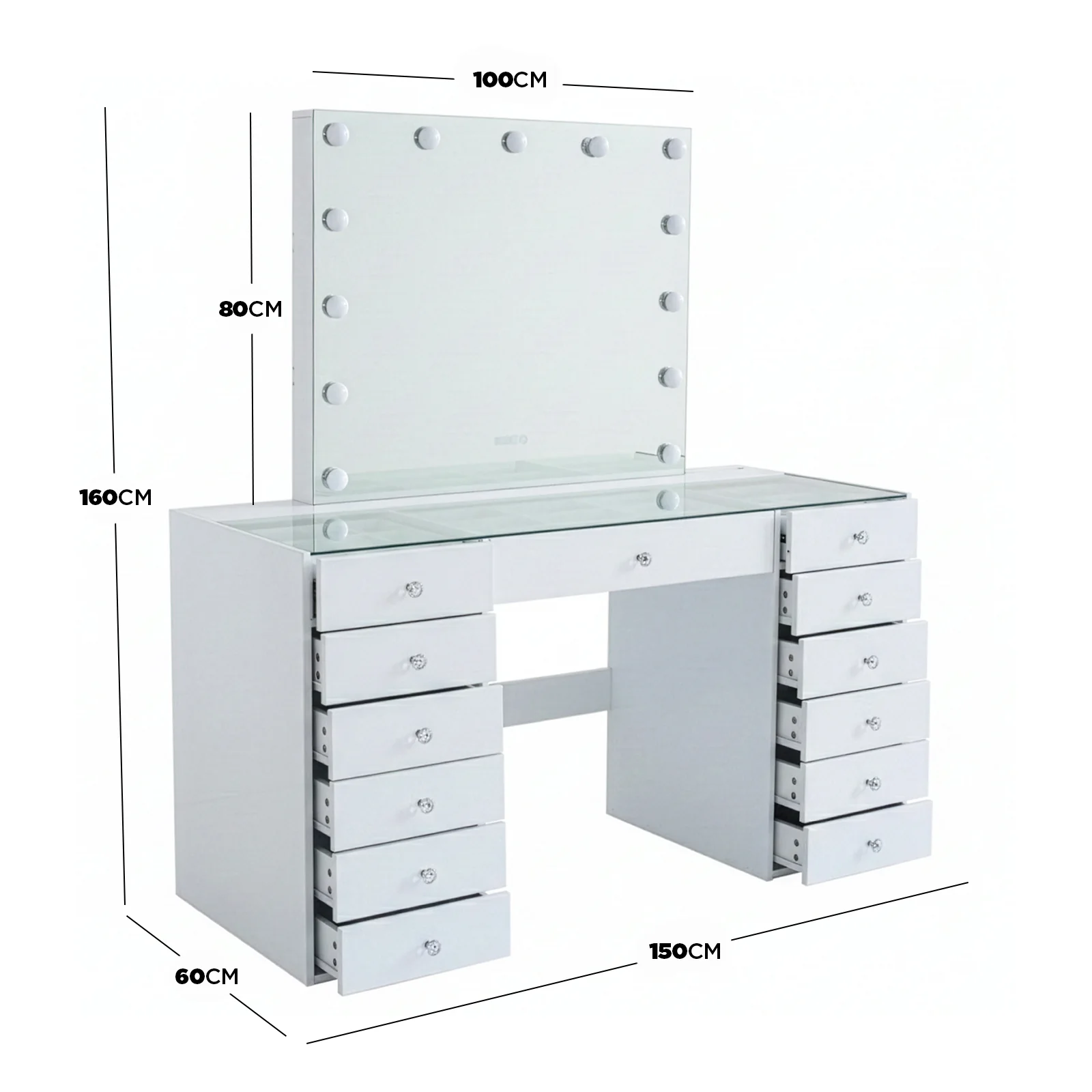 Arielle Makeup Vanity with Hollywood LED Lights in White - Image 3