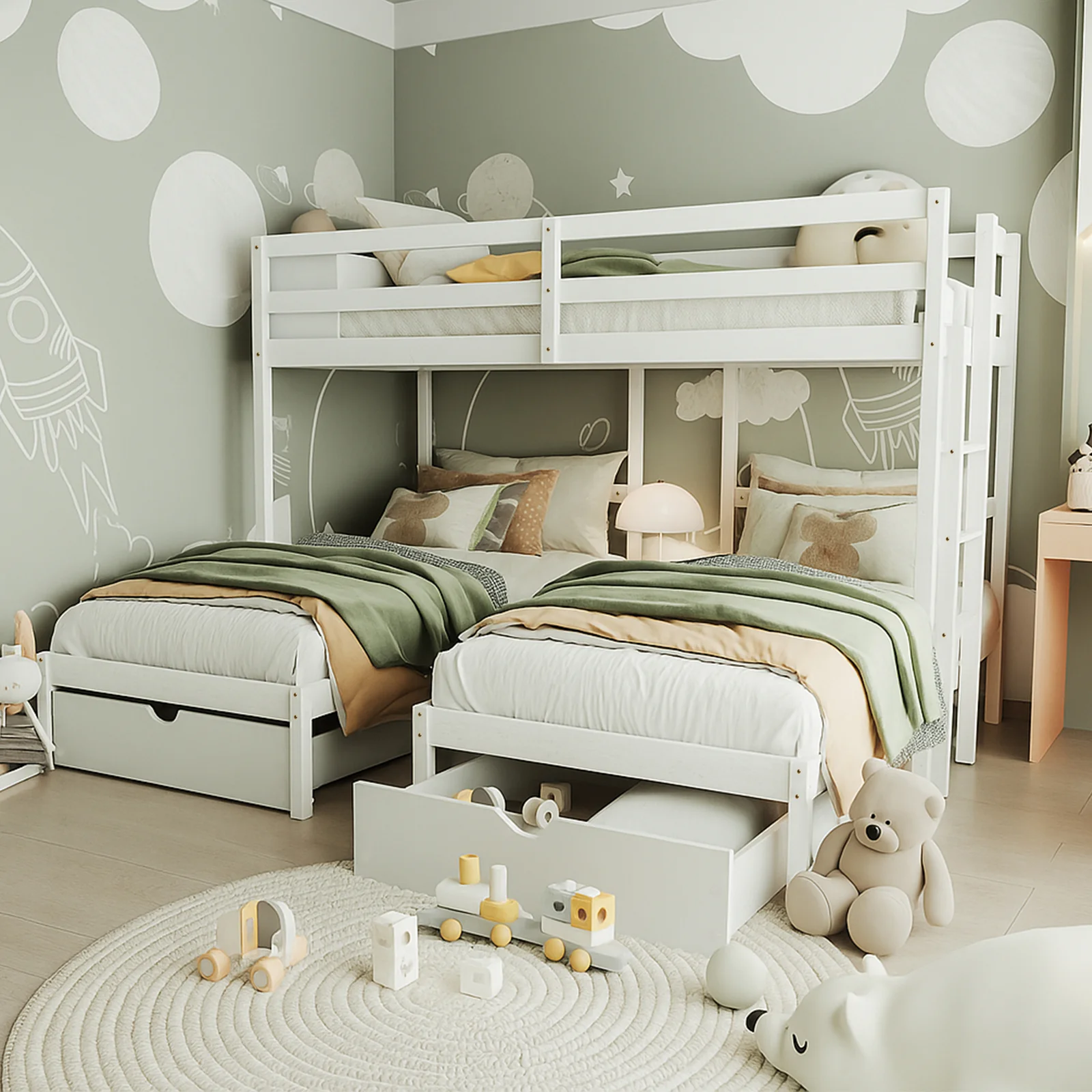Aristos Triple Bunk Bed with Drawers in White - Image 2