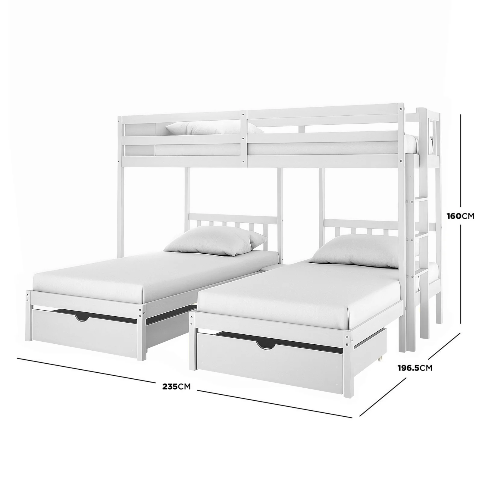 Aristos Triple Bunk Bed with Drawers in White - Image 3