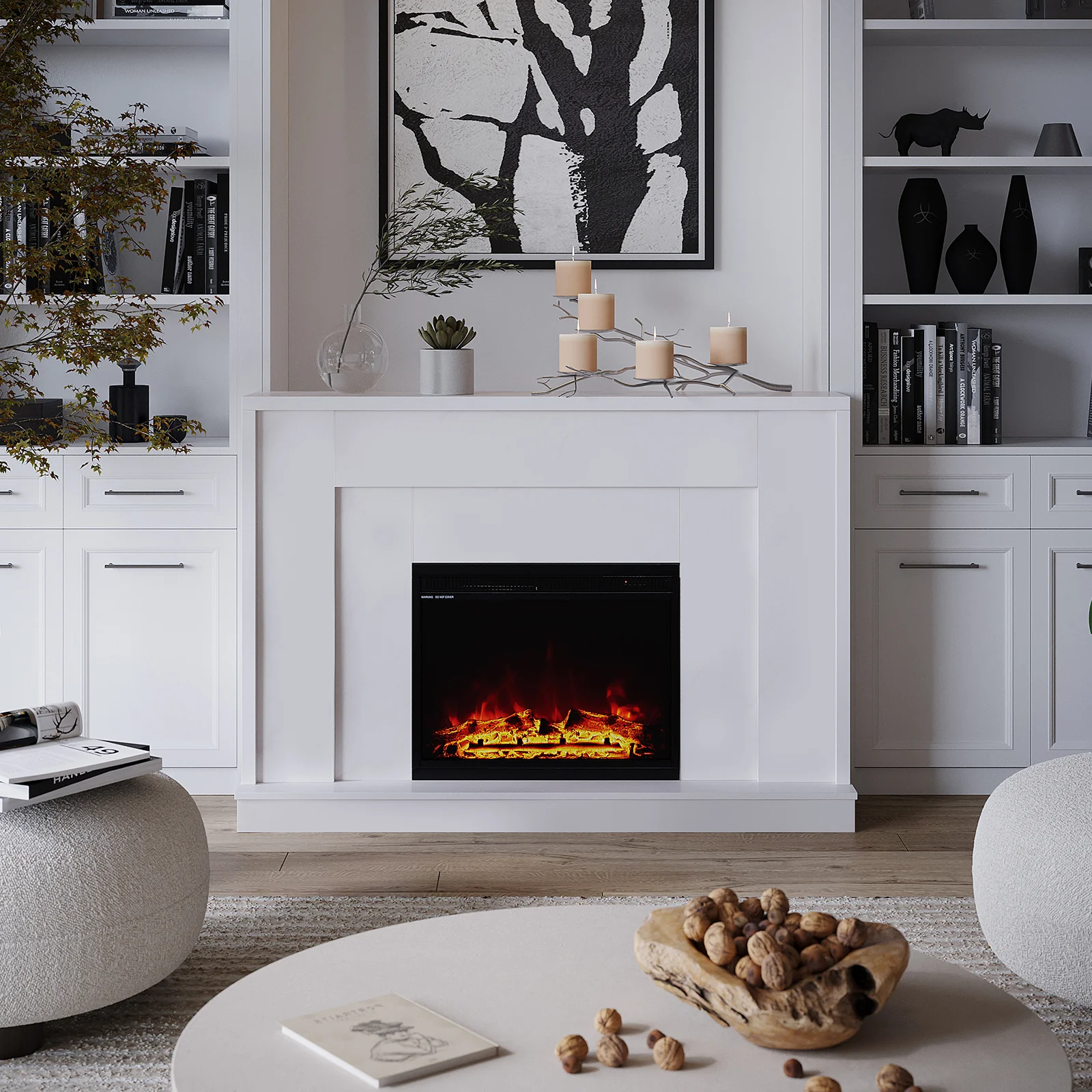 Armidale 132cm 1600W LED Electric Fireplace in White - Image 6