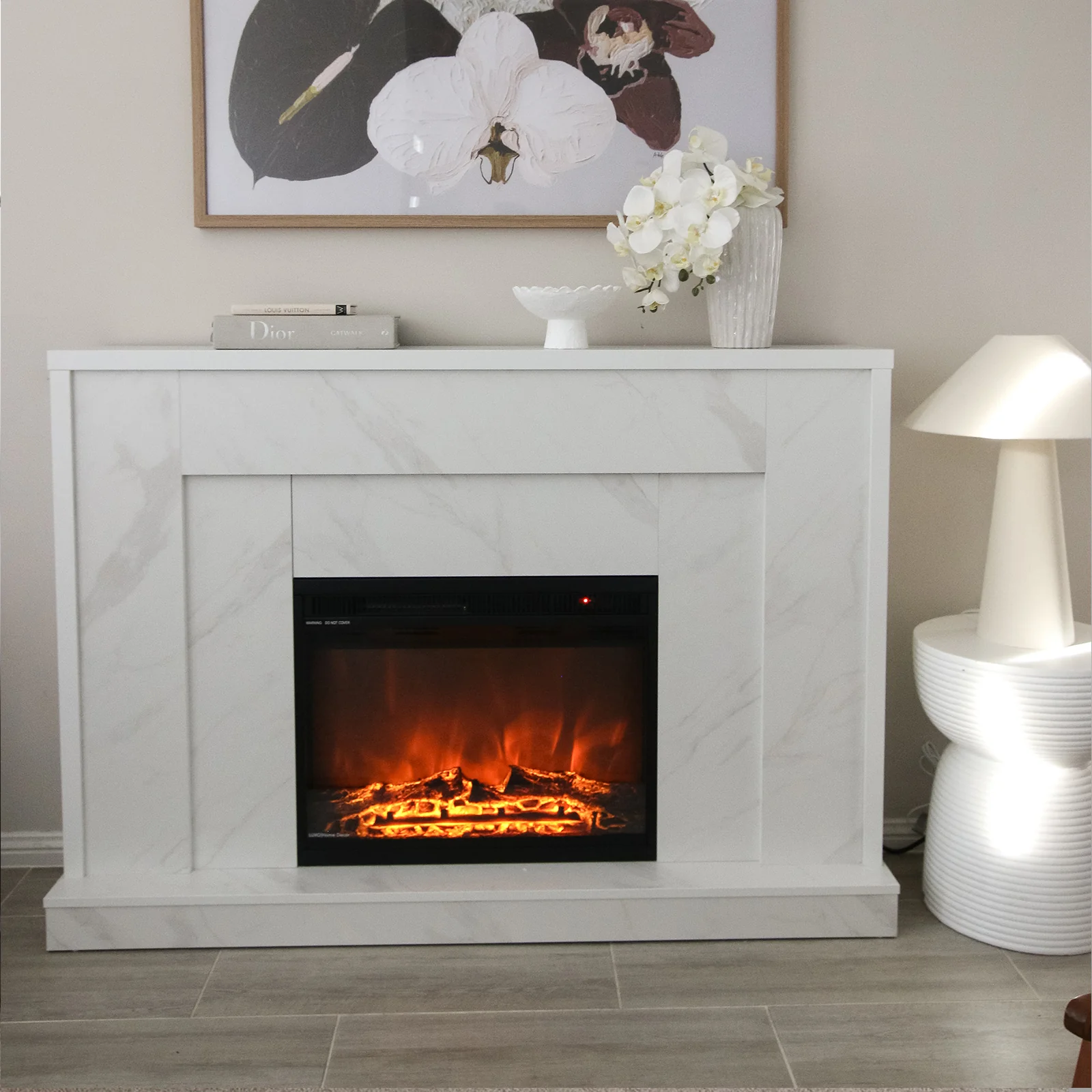 Armidale 132cm 1600W LED Electric Fireplace in White Marble - Image 3