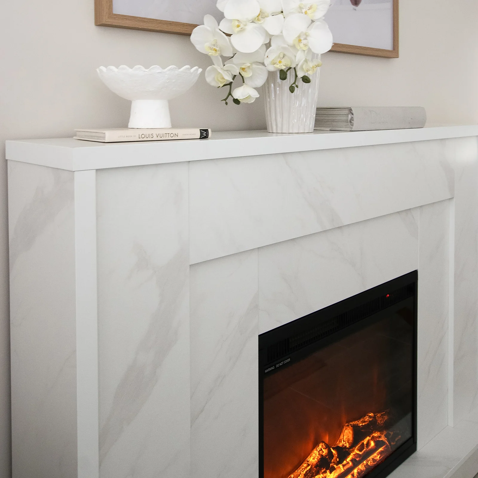 Armidale 132cm 1600W LED Electric Fireplace in White Marble - Image 4