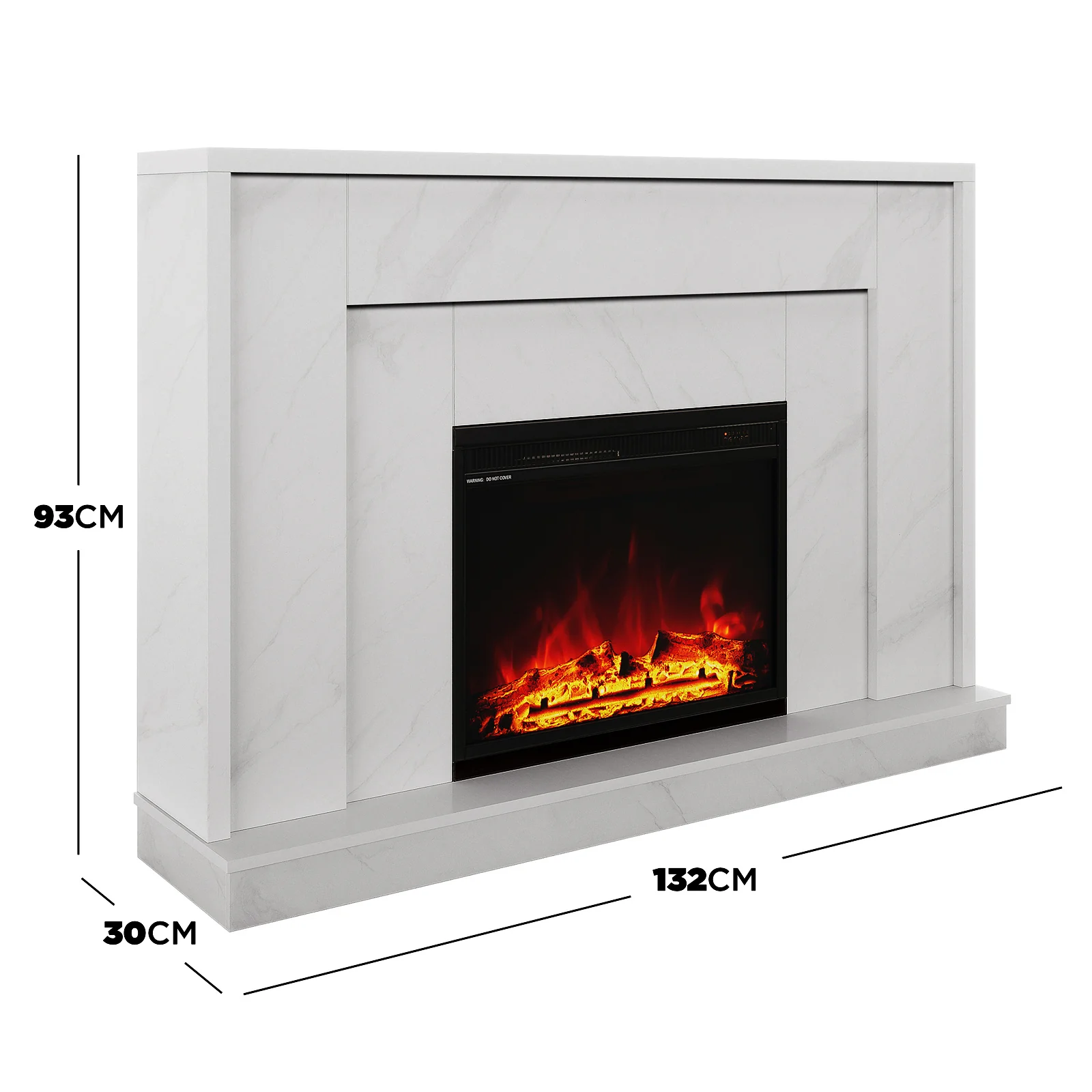 Armidale 132cm 1600W LED Electric Fireplace in White Marble - Image 5