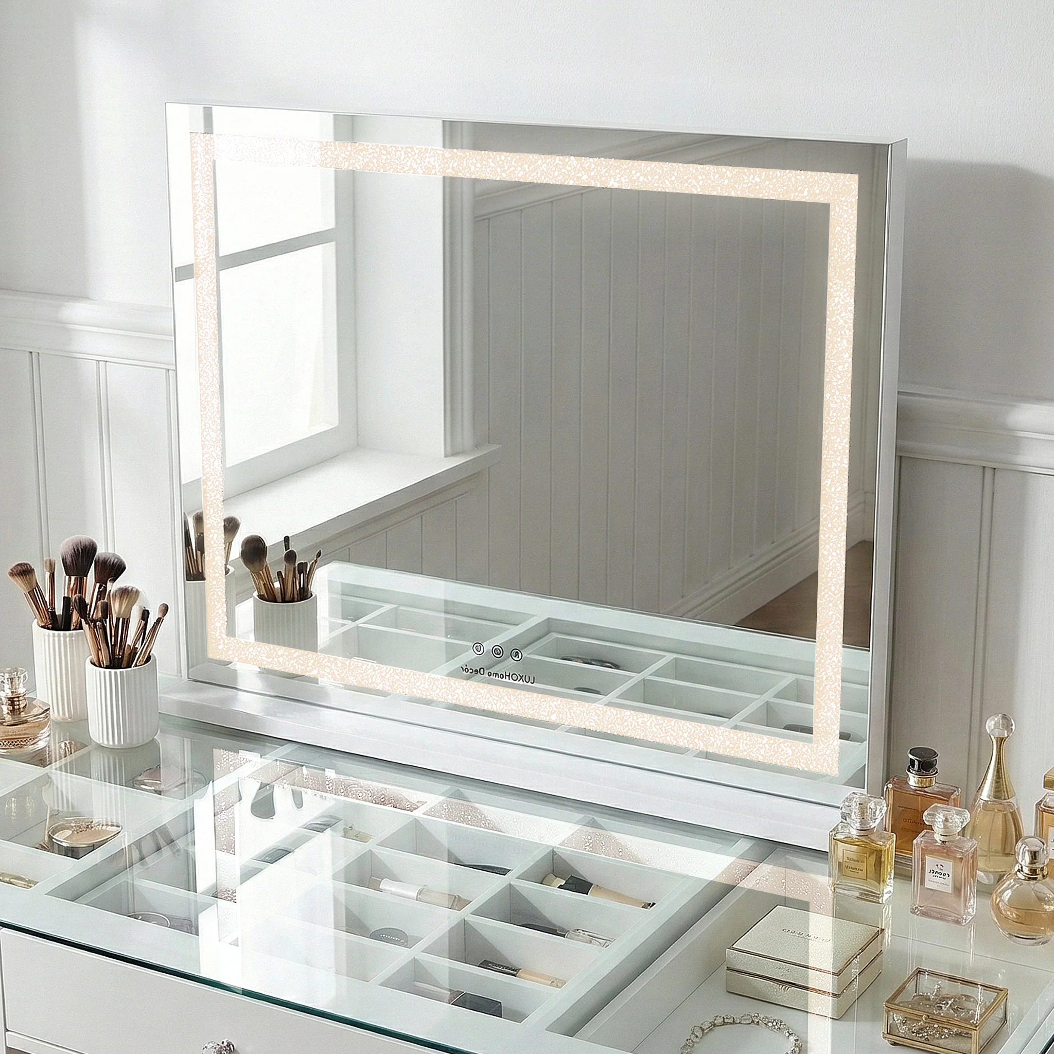 Armon 100cm Crystal Sand LED Vanity Mirror in White - Image 3