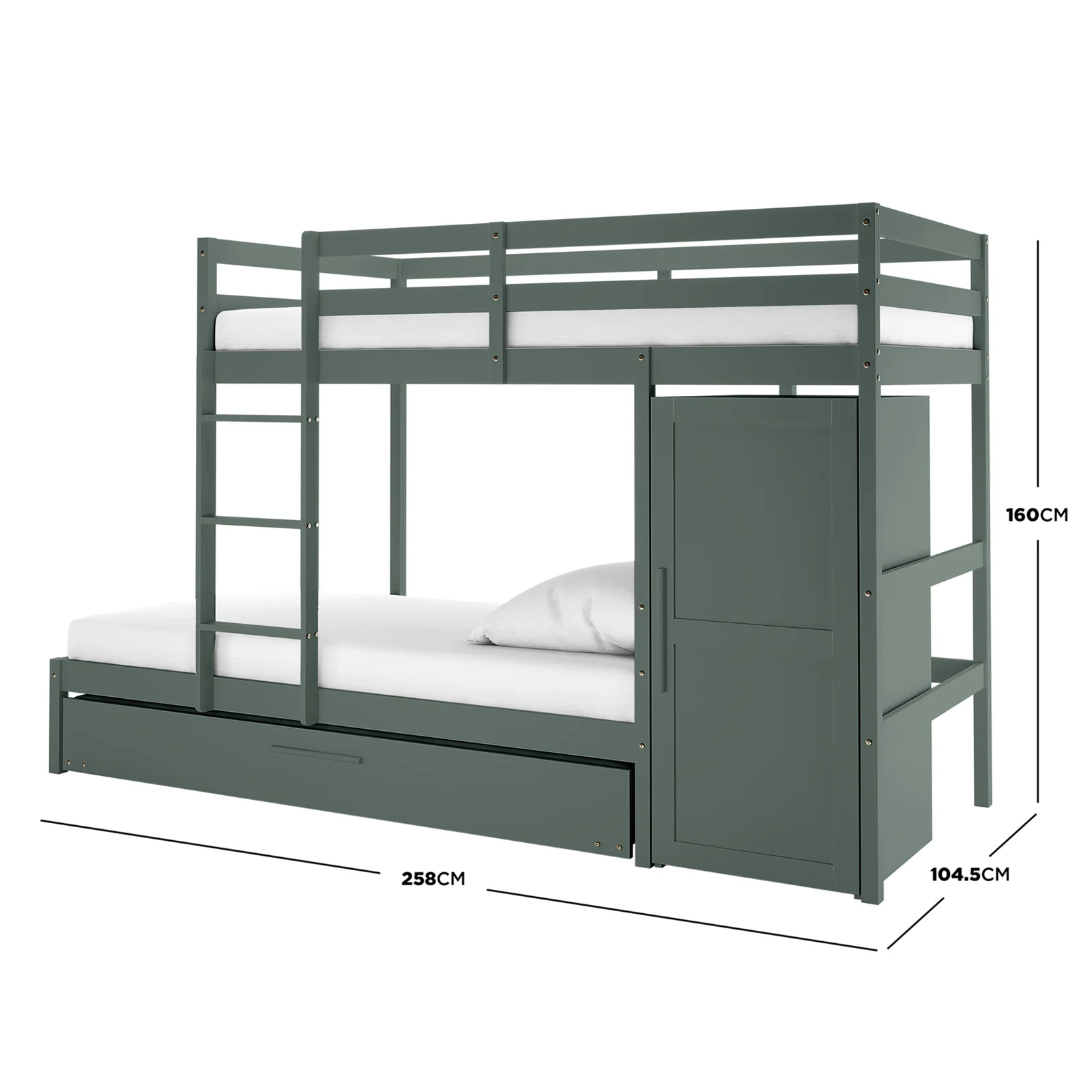 Aron Single Storage Bunk Bed with Trundle in Green - Image 3