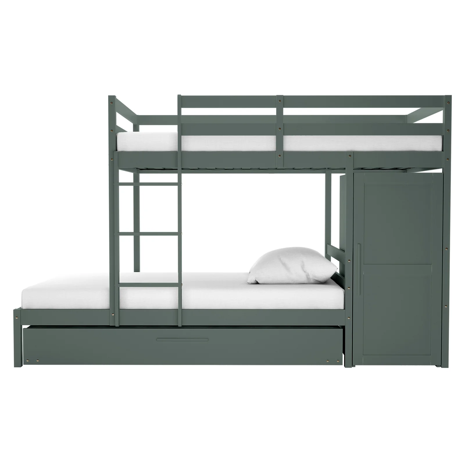 Aron Single Storage Bunk Bed with Trundle in Green - Image 6