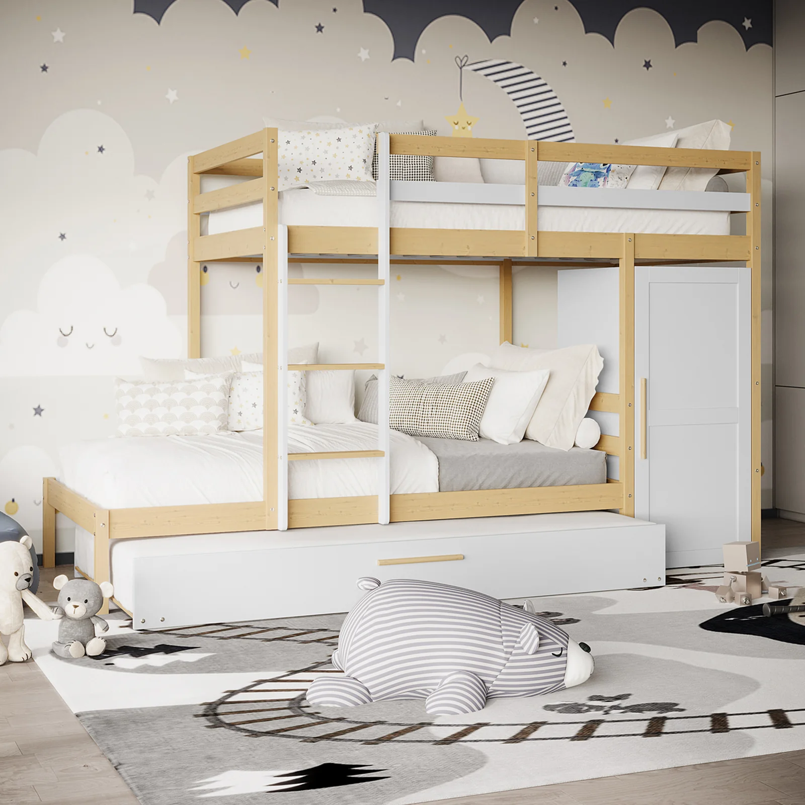 Aron Single Storage Bunk Bed with Trundle in Natural - Image 2