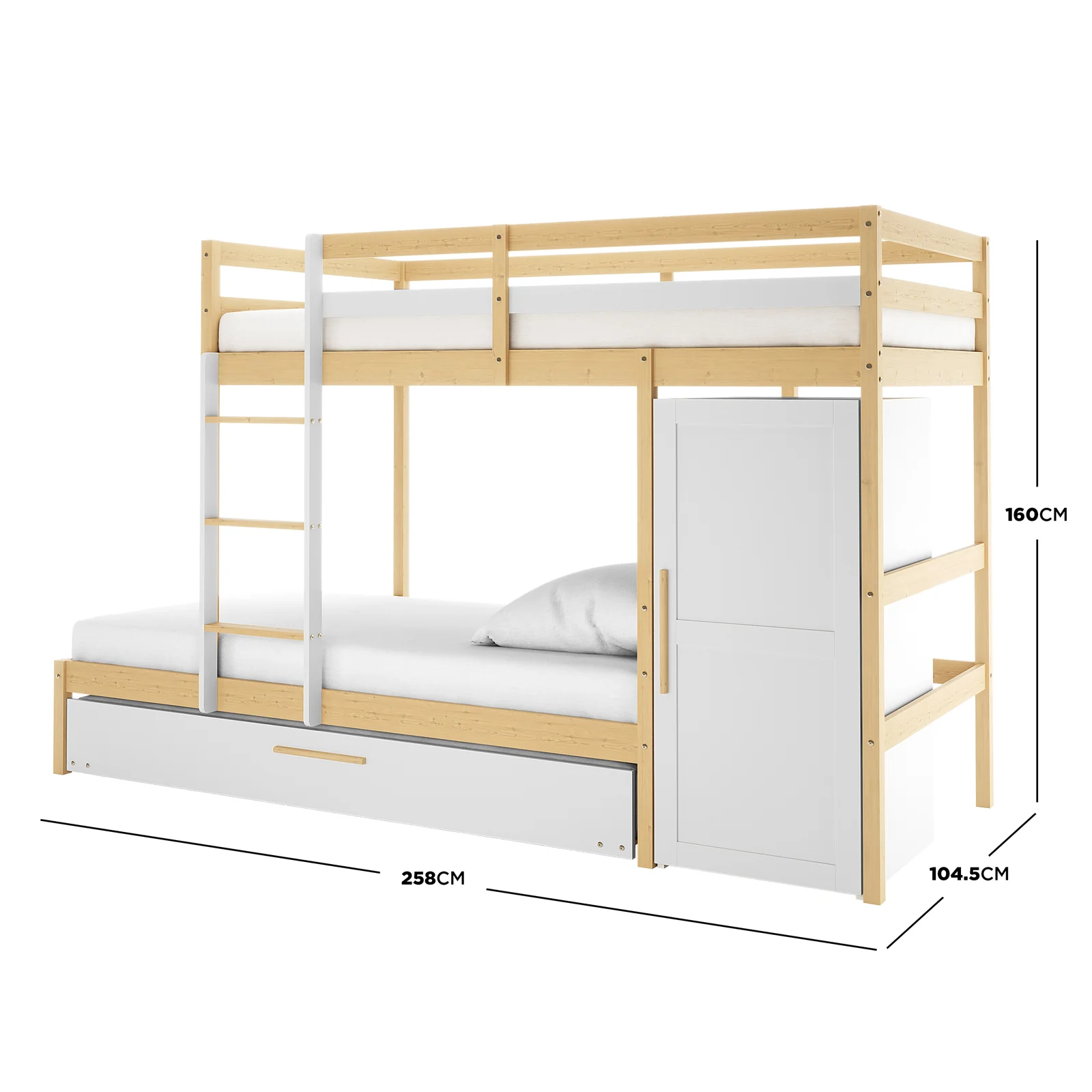 Aron Single Storage Bunk Bed with Trundle in Natural - Image 3