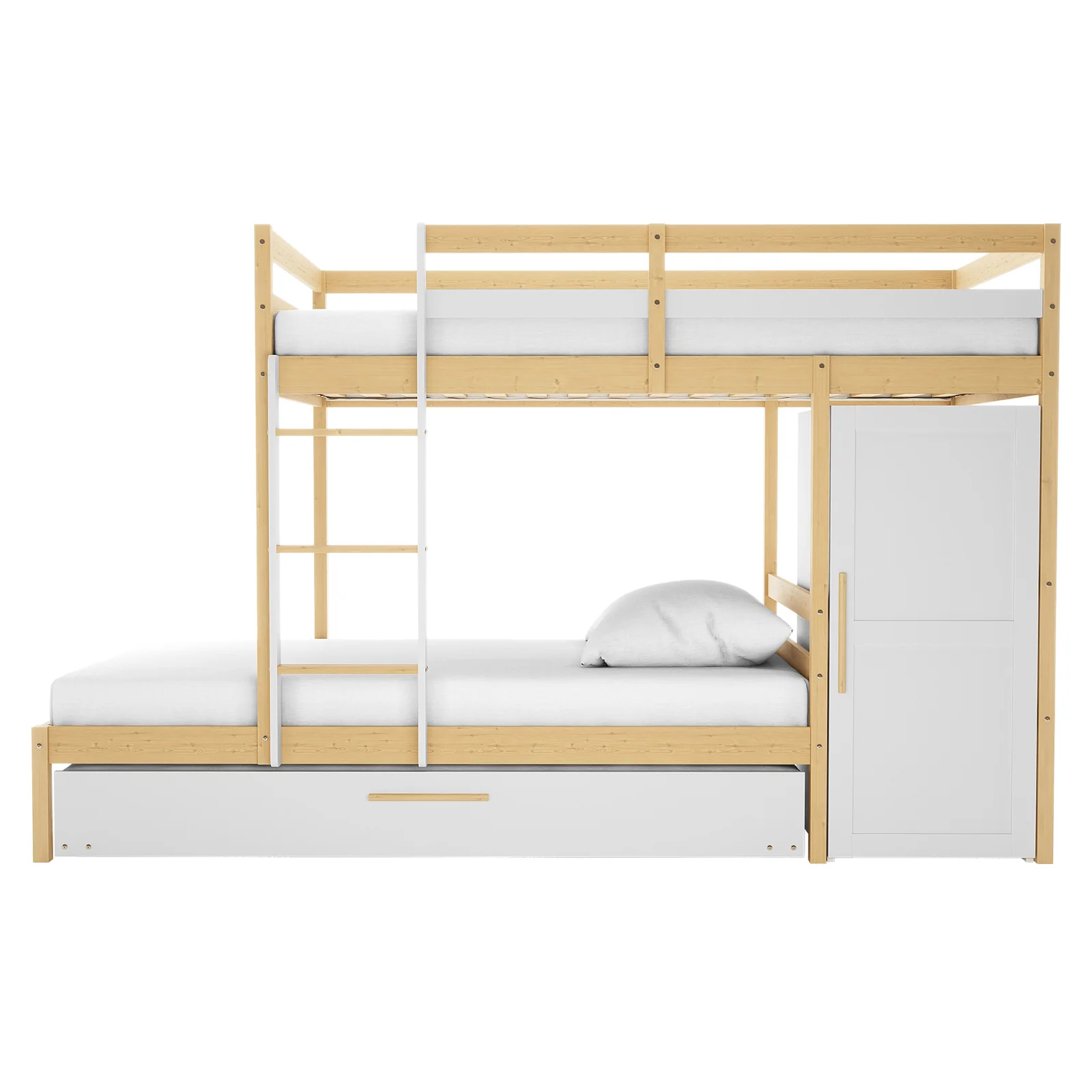 Aron & Thermis Bunk Bed & Mattress Set in White & Natural - Image 6