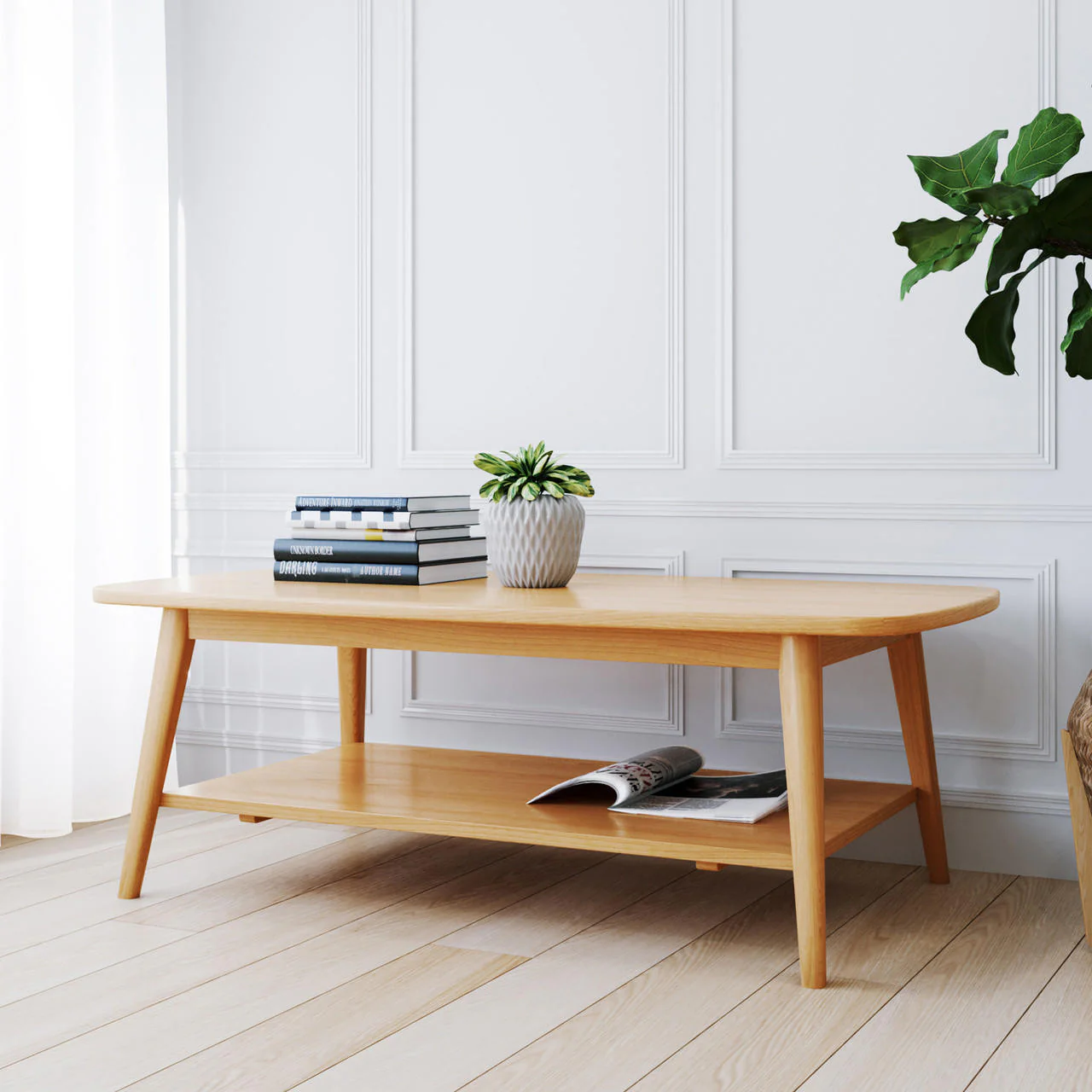 Asher 120cm American Oak Timber Coffee Table Natural - Image 2
