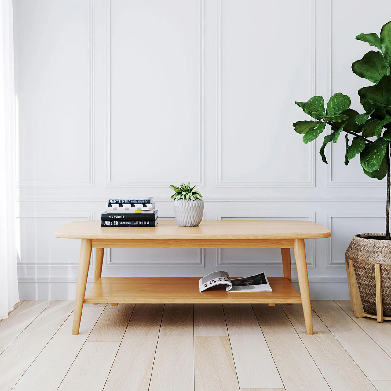 Asher 120cm American Oak Timber Coffee Table Natural - Image 3