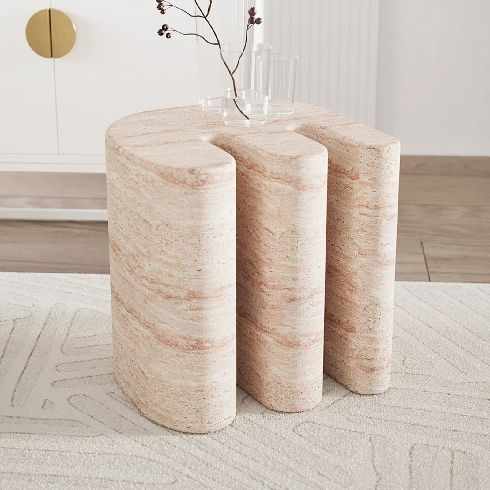 Ashford Round Outdoor Concrete Side Table in Travertine - Image 2