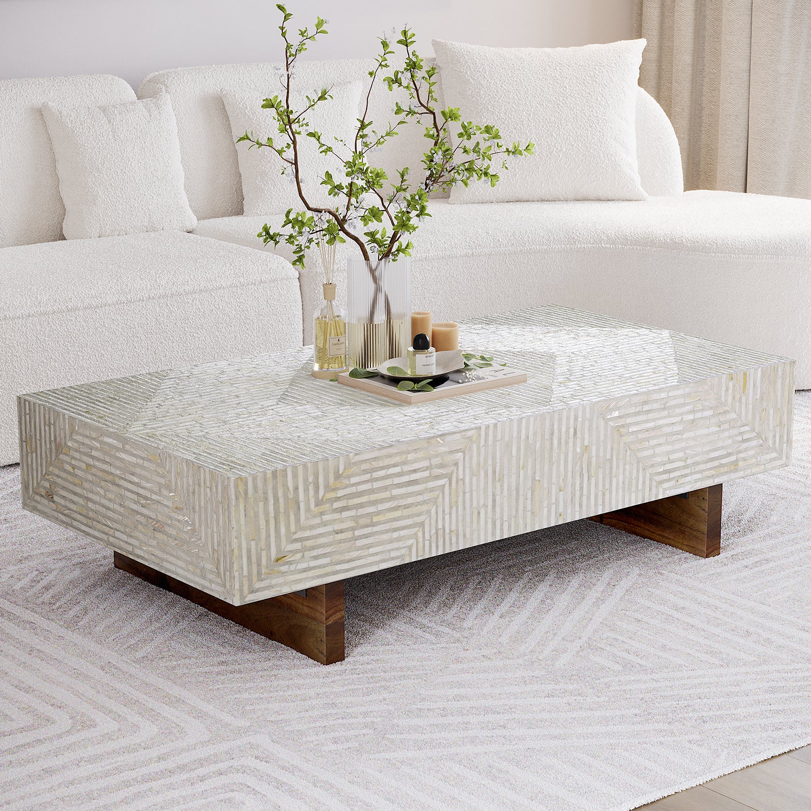 Audino Mother of Pearl Inlay Coffee Table in Ivory & Grey - Image 2