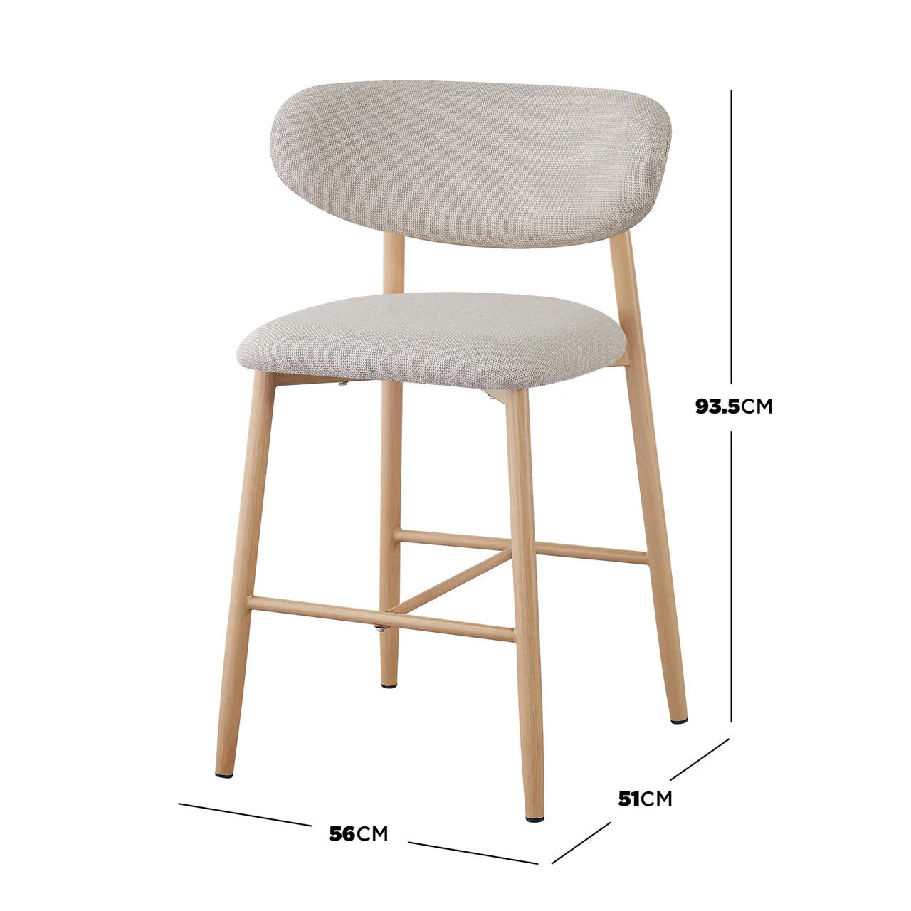 Audrey Curved Bar Stool & Dining Chair Set of 4 in Beige - Image 3