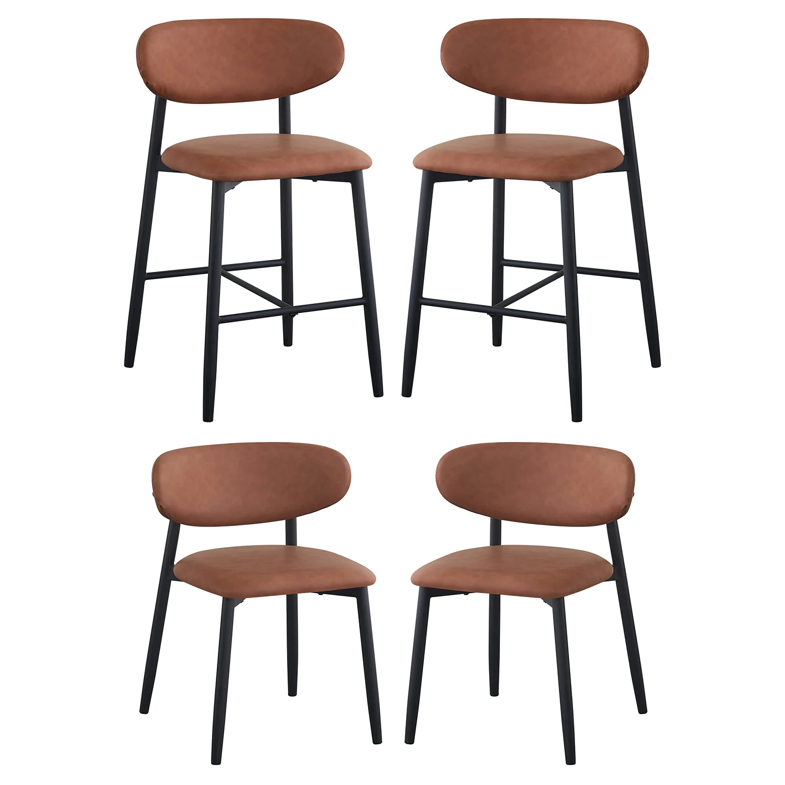 Audrey Curved Bar Stool & Dining Chair Set of 4 in Tan