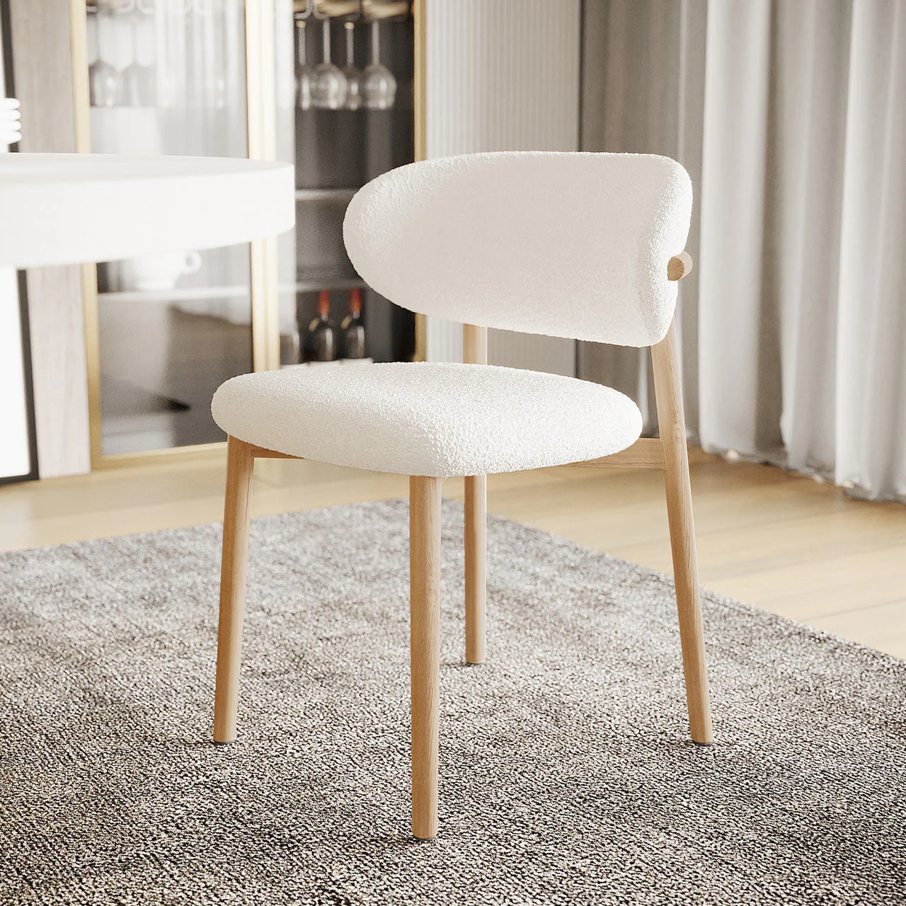 Audrey Curved Fabric Dining Chair Set of 2 in Cream White - Image 2