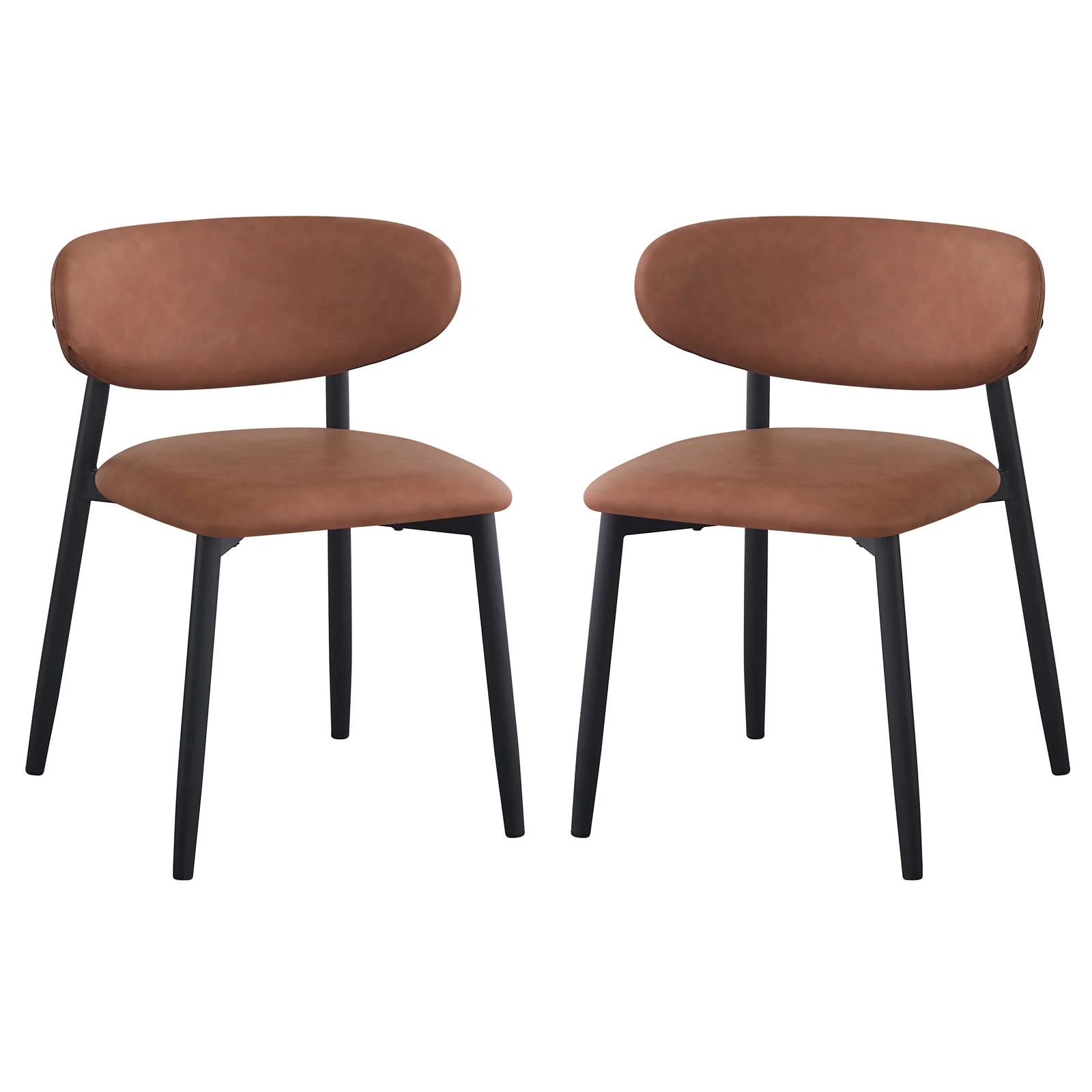 Audrey Curved Leather Dining Chair Set of 2 in Tan