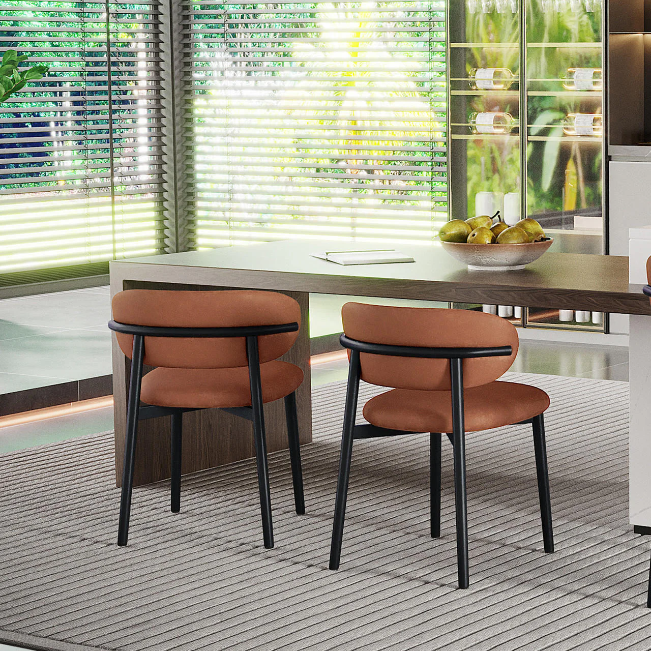 Audrey Curved Leather Dining Chair Set of 2 in Tan - Image 4