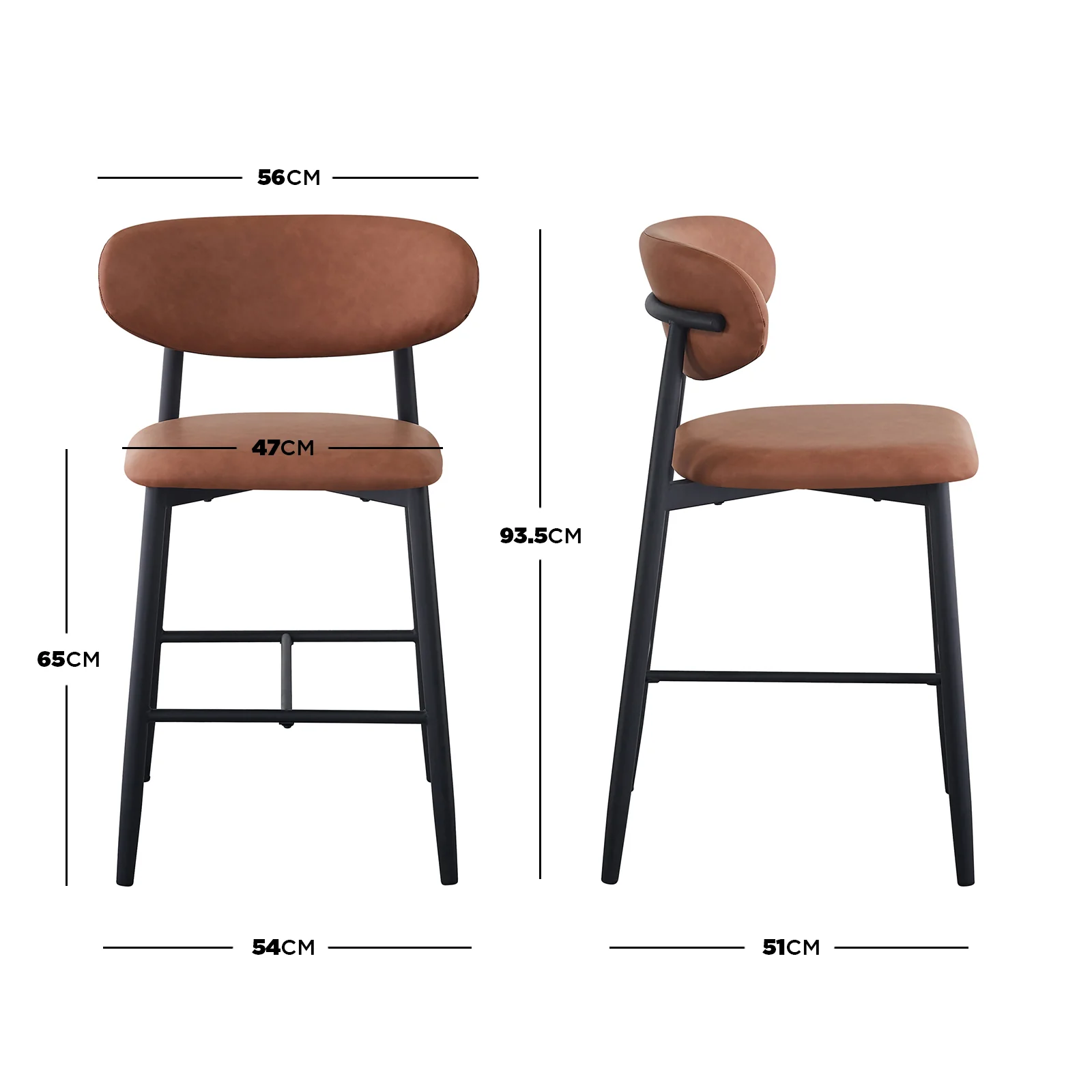 Audrey Curved PU Leather Barstool Set of 2 in Tan - Image 3