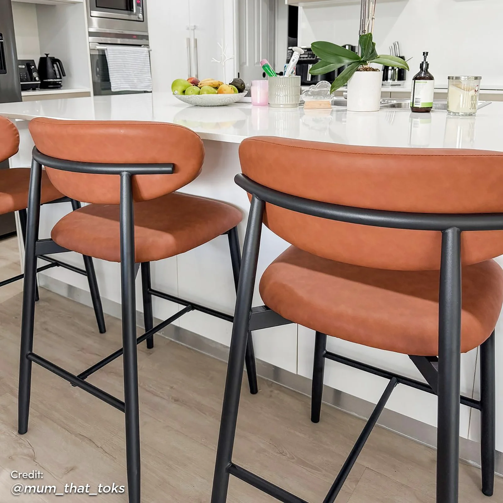 Audrey Curved PU Leather Barstool Set of 2 in Tan - Image 6