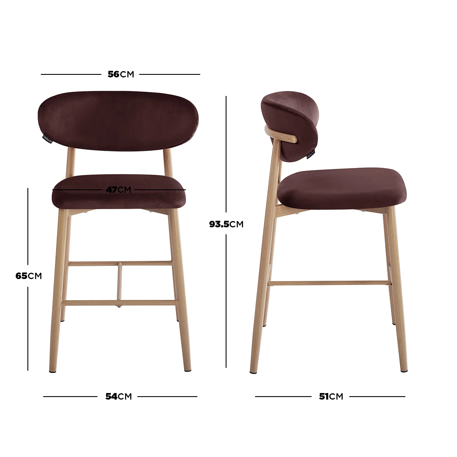 Audrey Fabric Upholstered Barstool Set of 2 in Dark Plum - Image 5