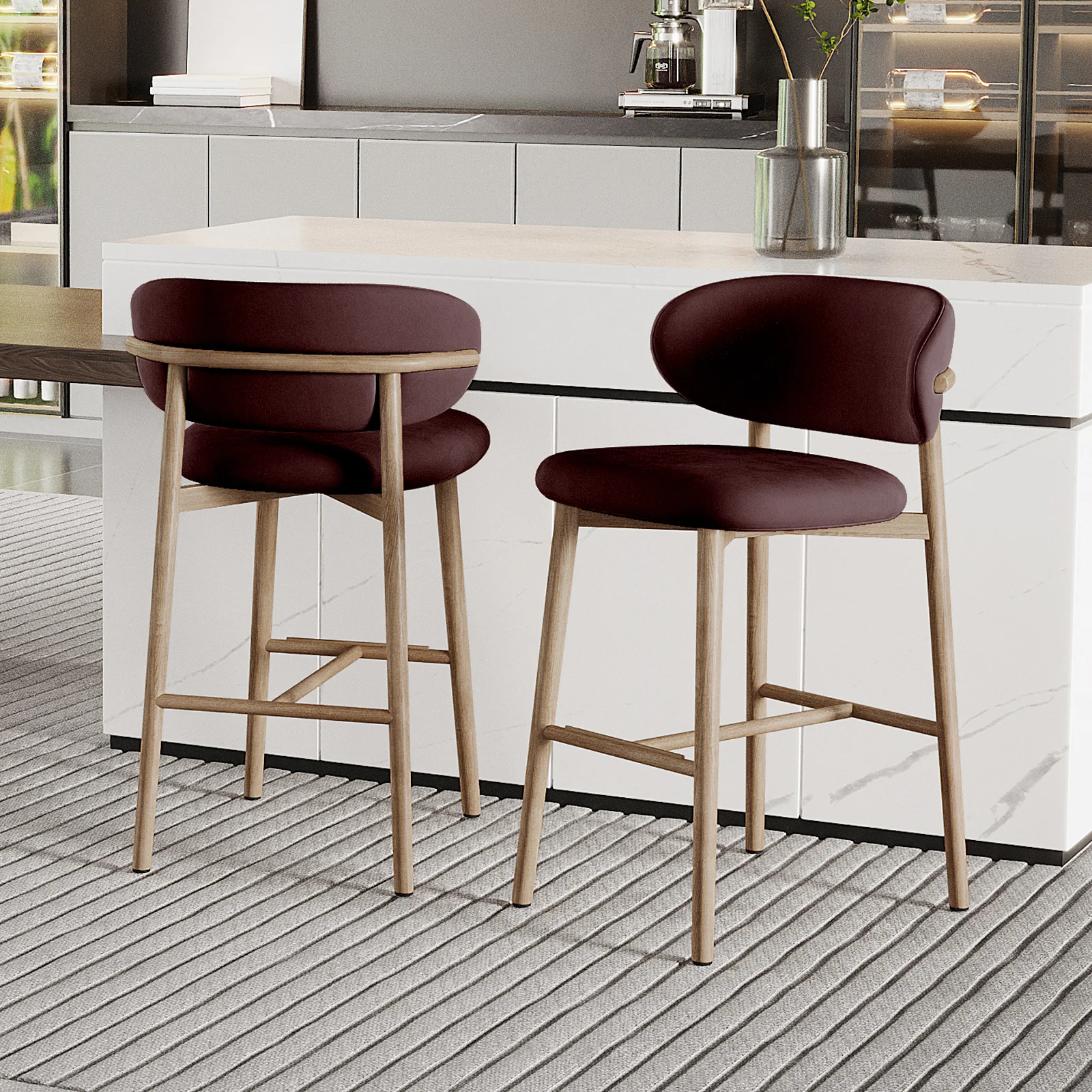 Audrey Fabric Upholstered Barstool Set of 2 in Dark Plum - Image 6