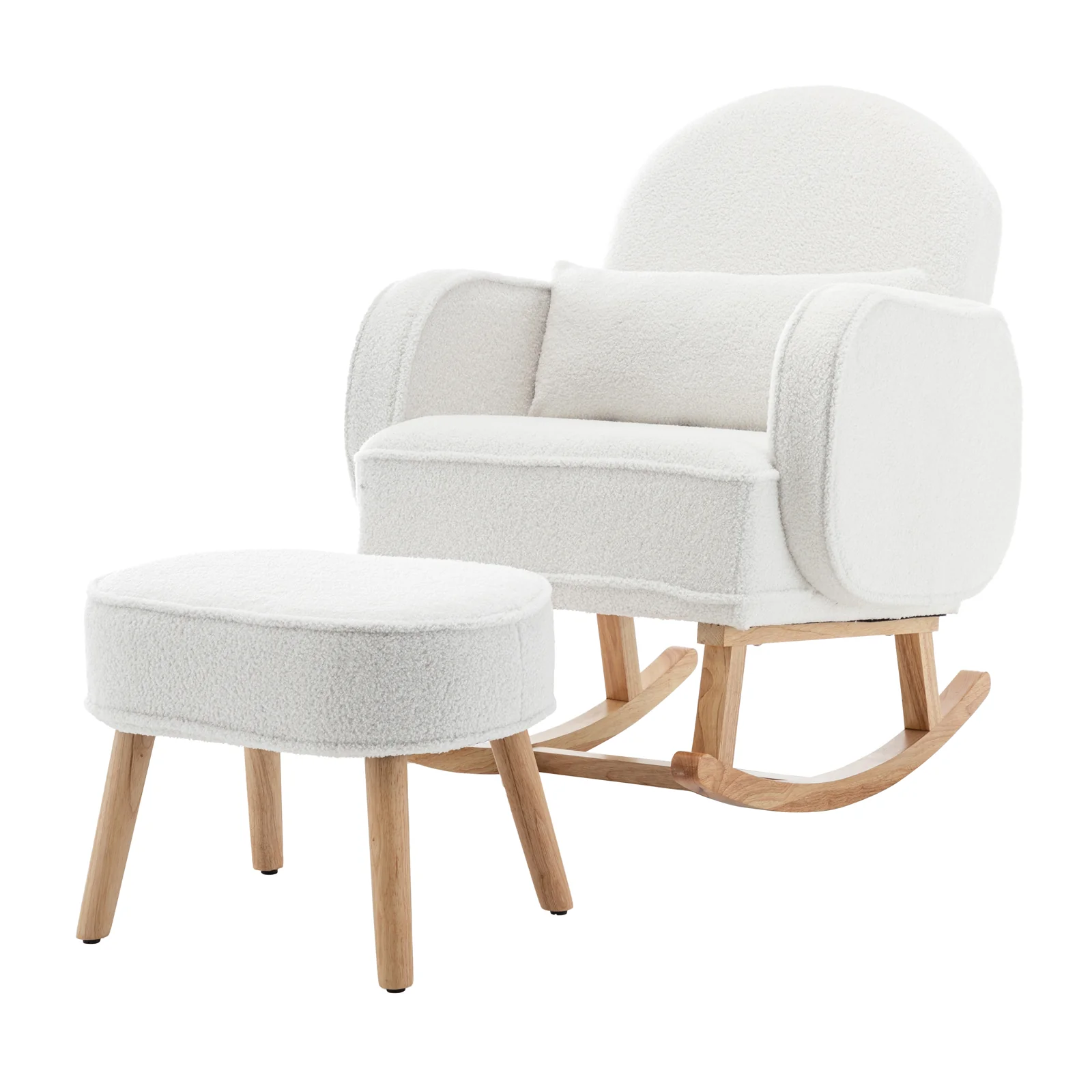 Aura Boucle Rocking Chair with Ottoman in Cream White