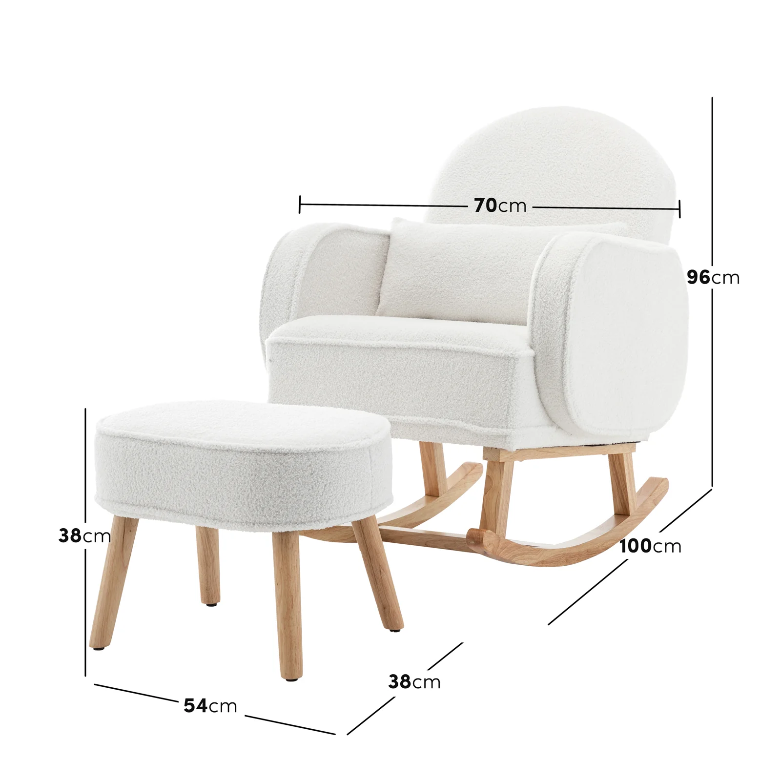 Aura Boucle Rocking Chair with Ottoman in Cream White - Image 3