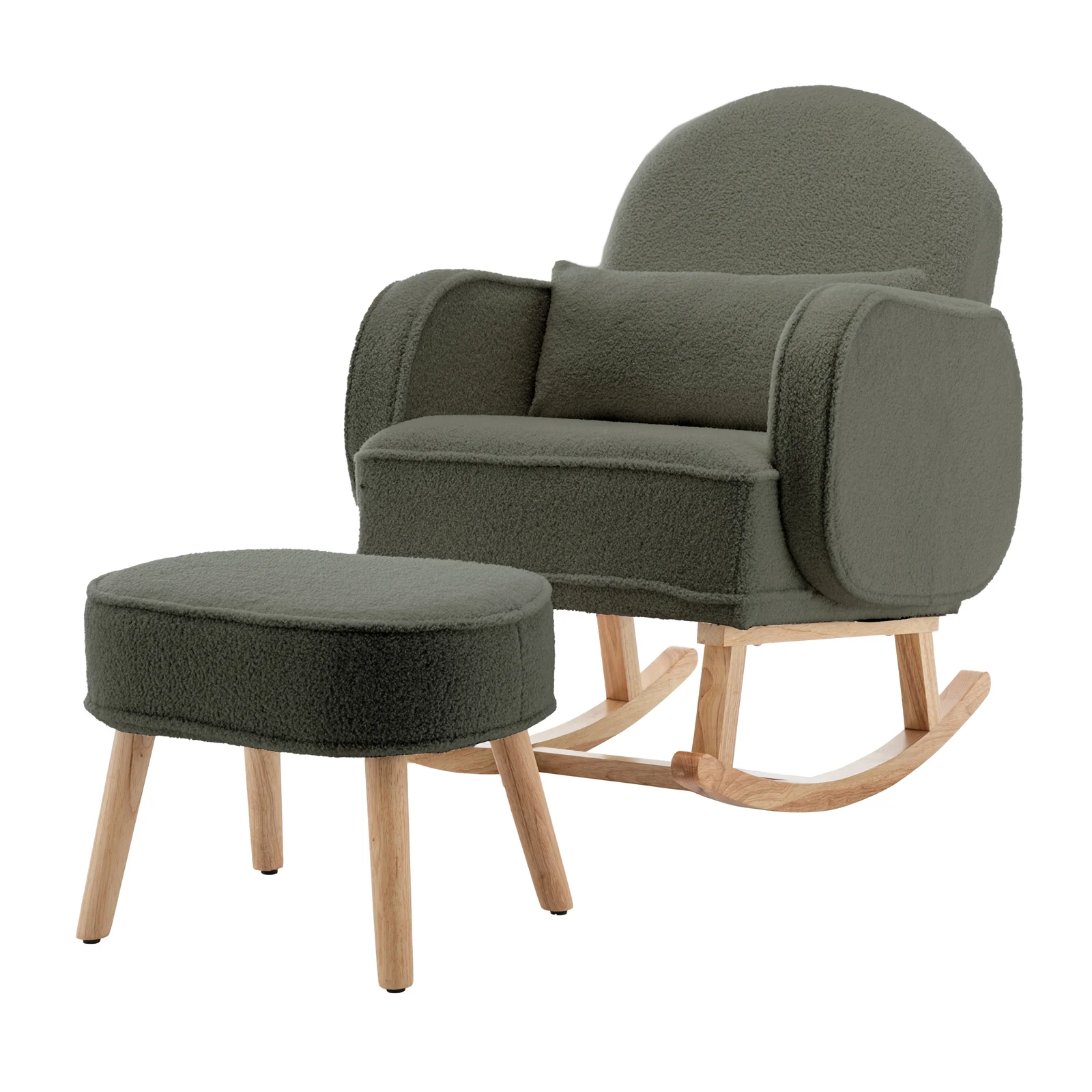 Aura Boucle Rocking Chair with Ottoman in Green