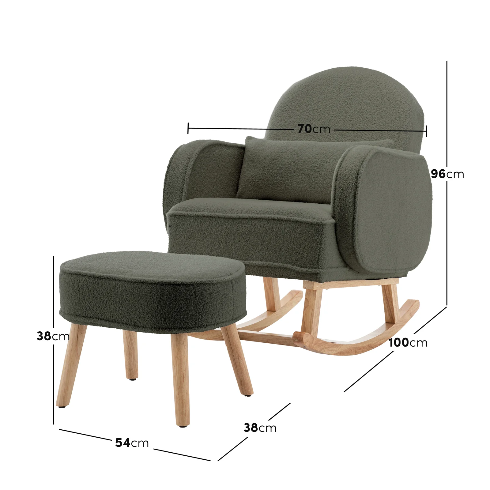 Aura Boucle Rocking Chair with Ottoman in Green - Image 3
