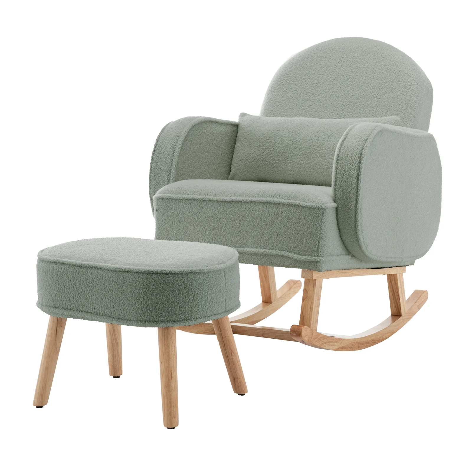 Aura Boucle Rocking Chair with Ottoman in Mint Green