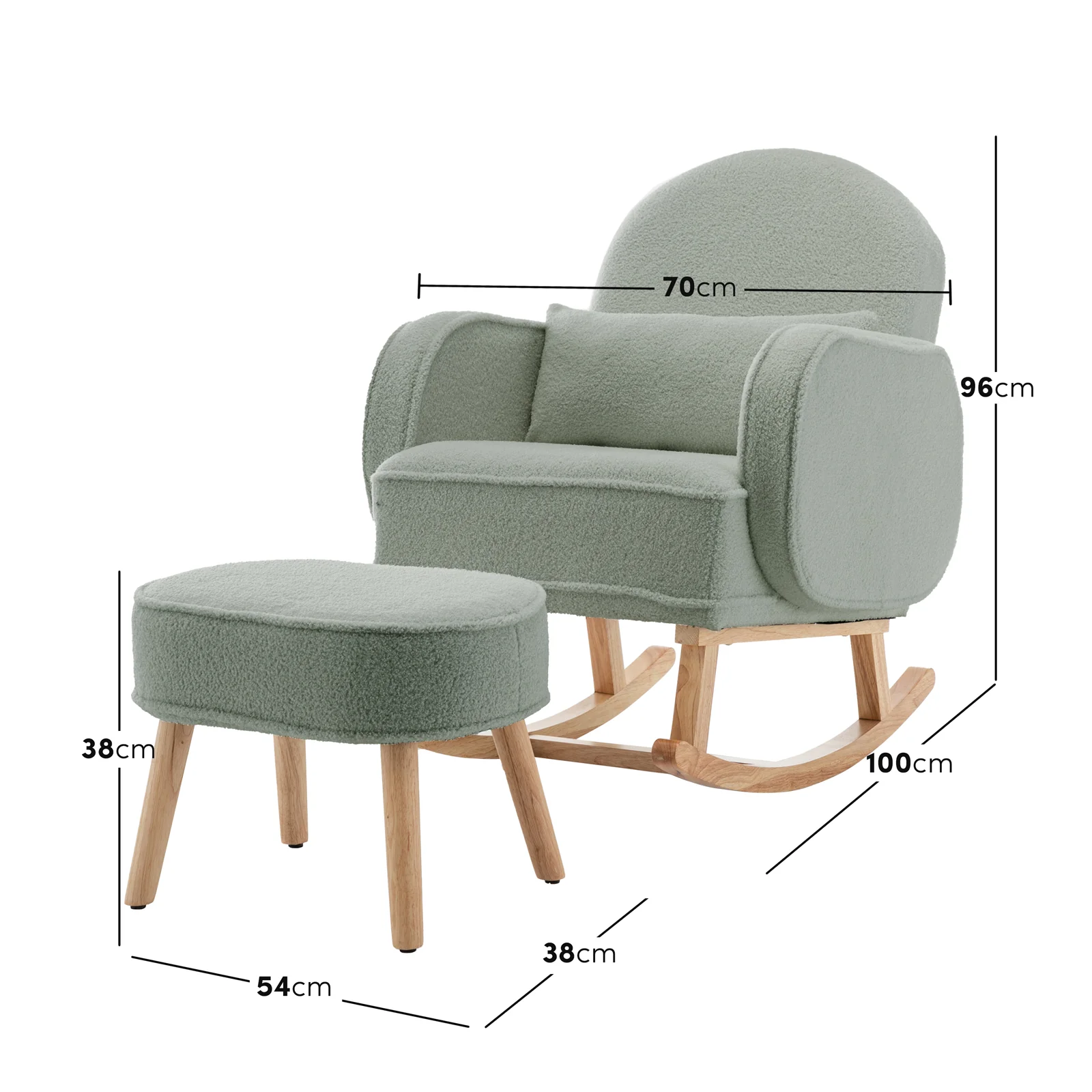 Aura Boucle Rocking Chair with Ottoman in Mint Green - Image 3
